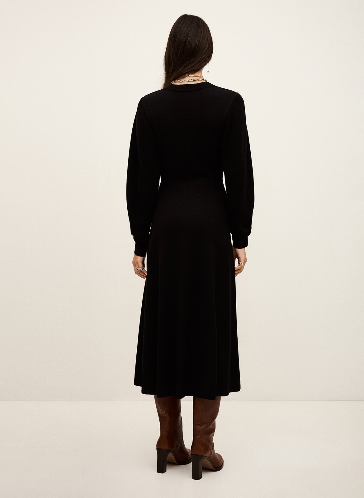 Robe midi col rond en laine mélangée jinna BA&SH Noir