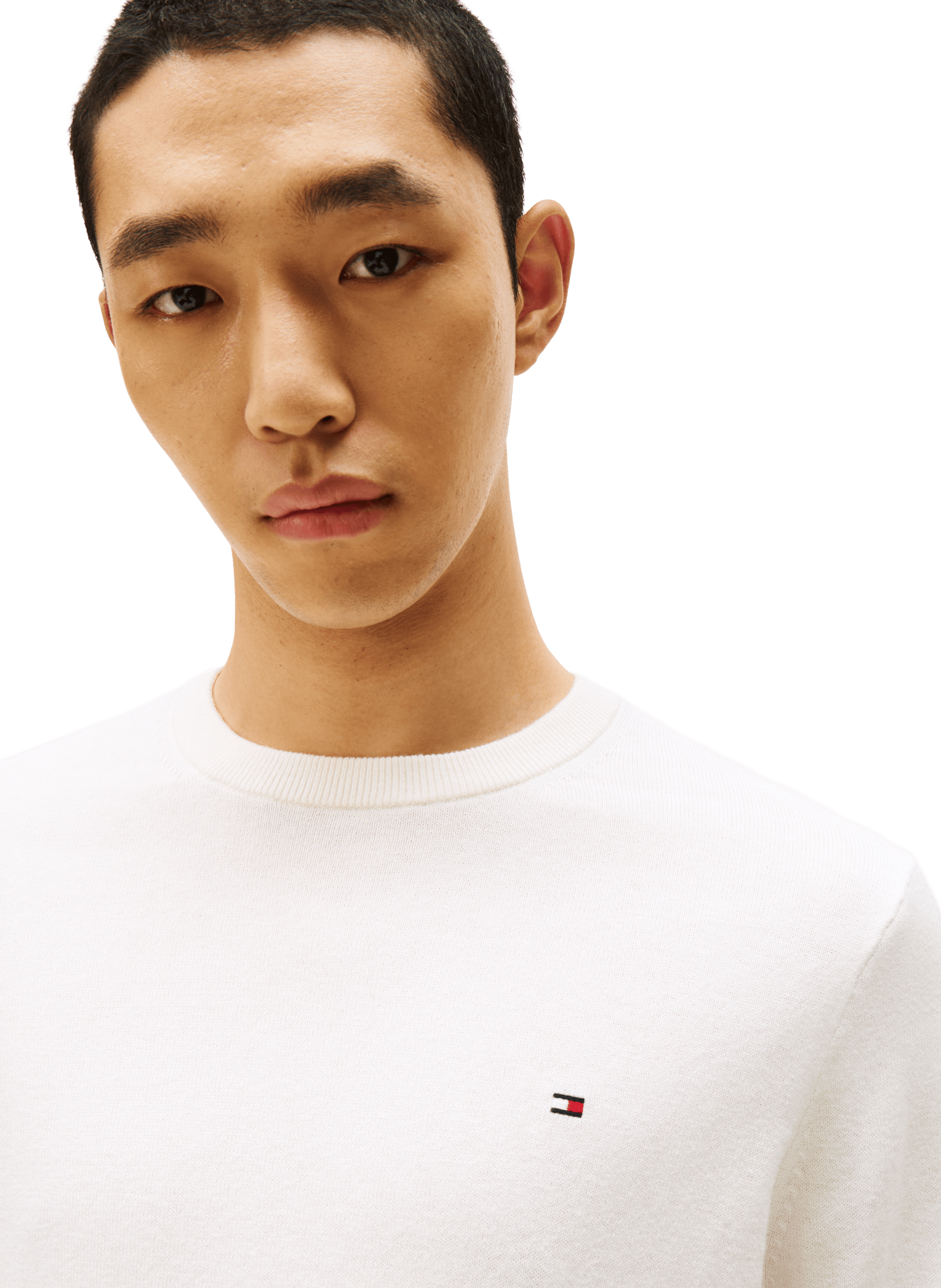 Pull col rond en coton et cachemire TOMMY HILFIGER Beige