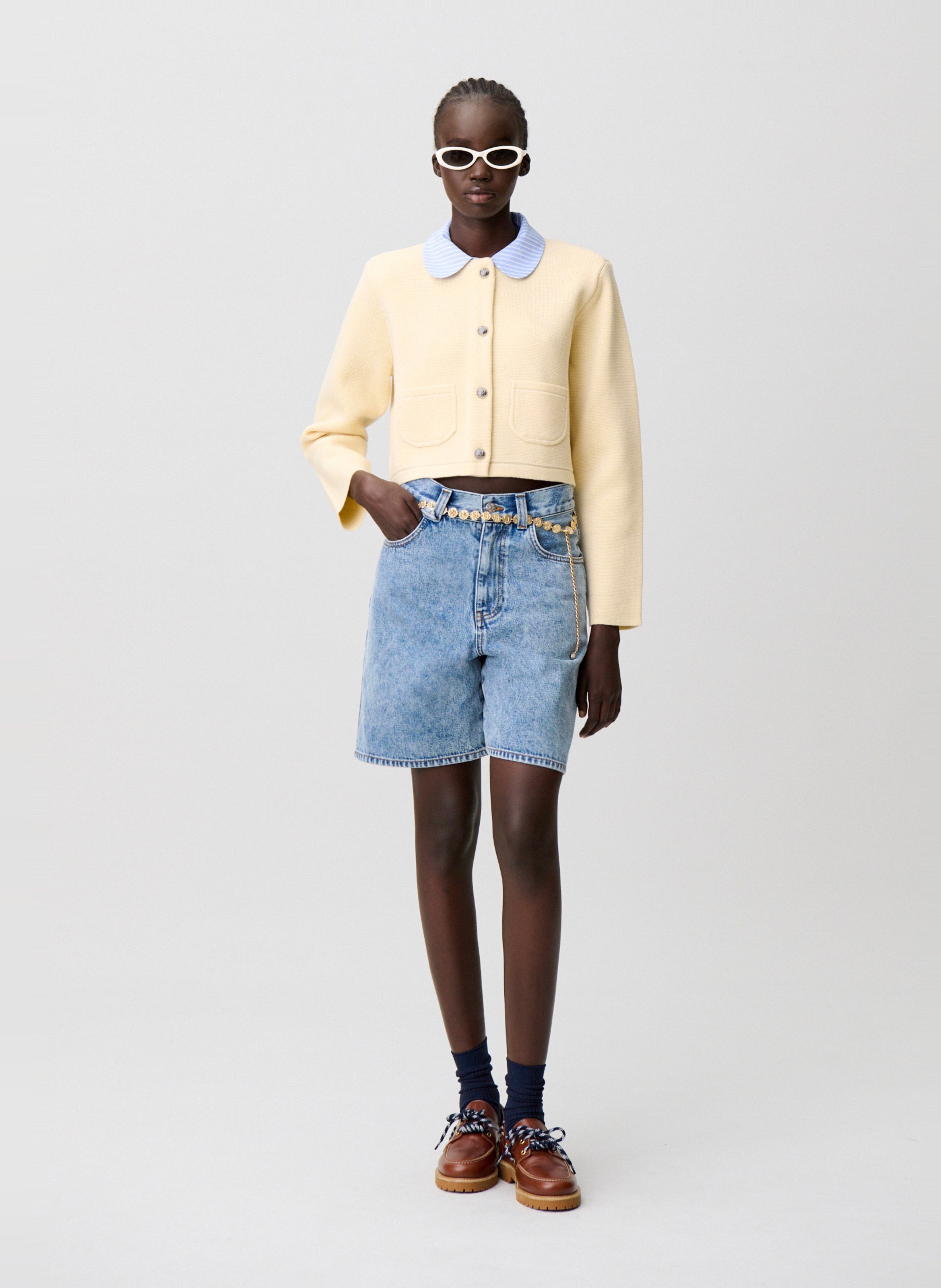 Cardigan court uni à col rayé CLAUDIE PIERLOT Beige