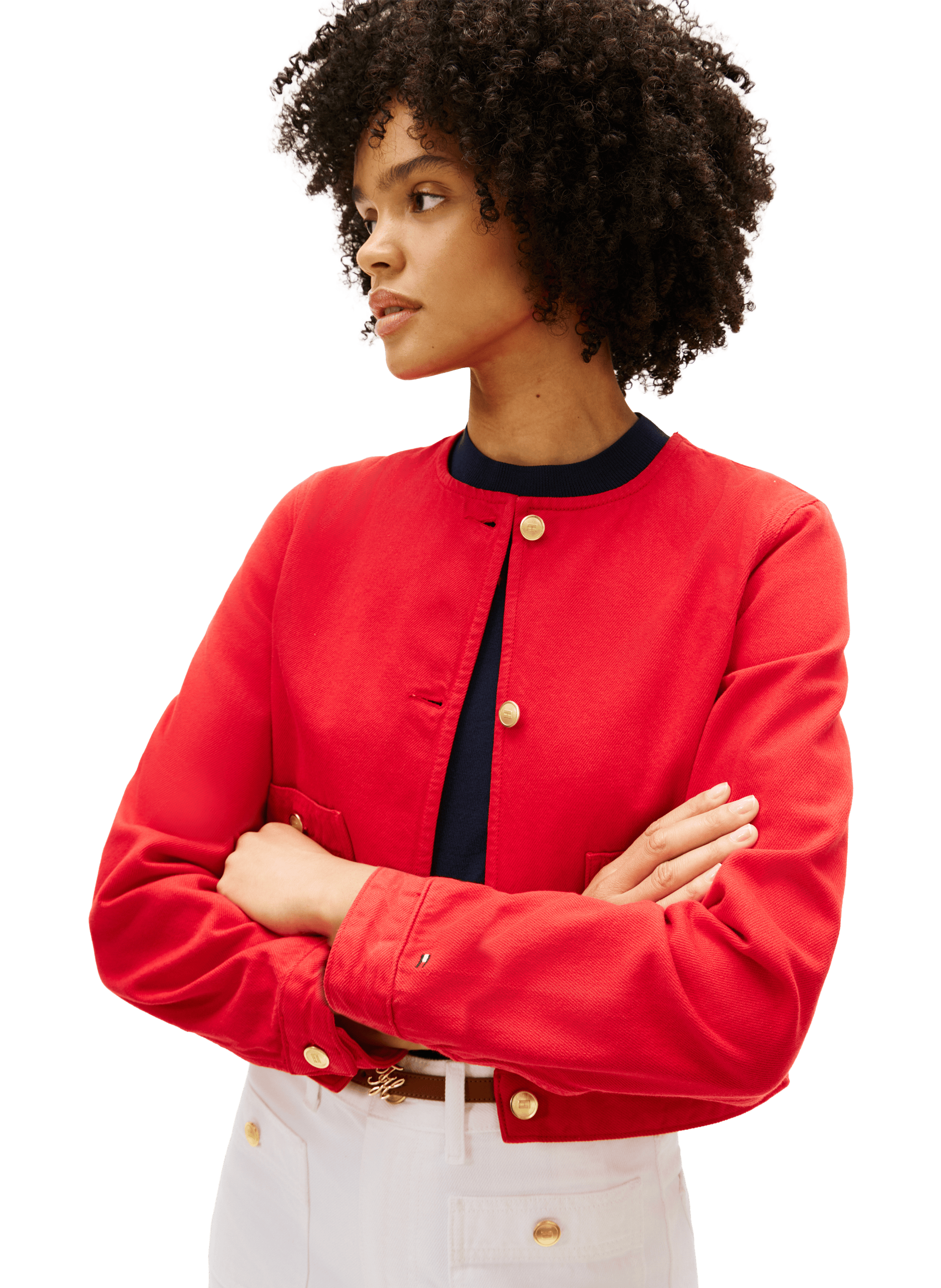 Cotton denim straight jacket TOMMY HILFIGER Red