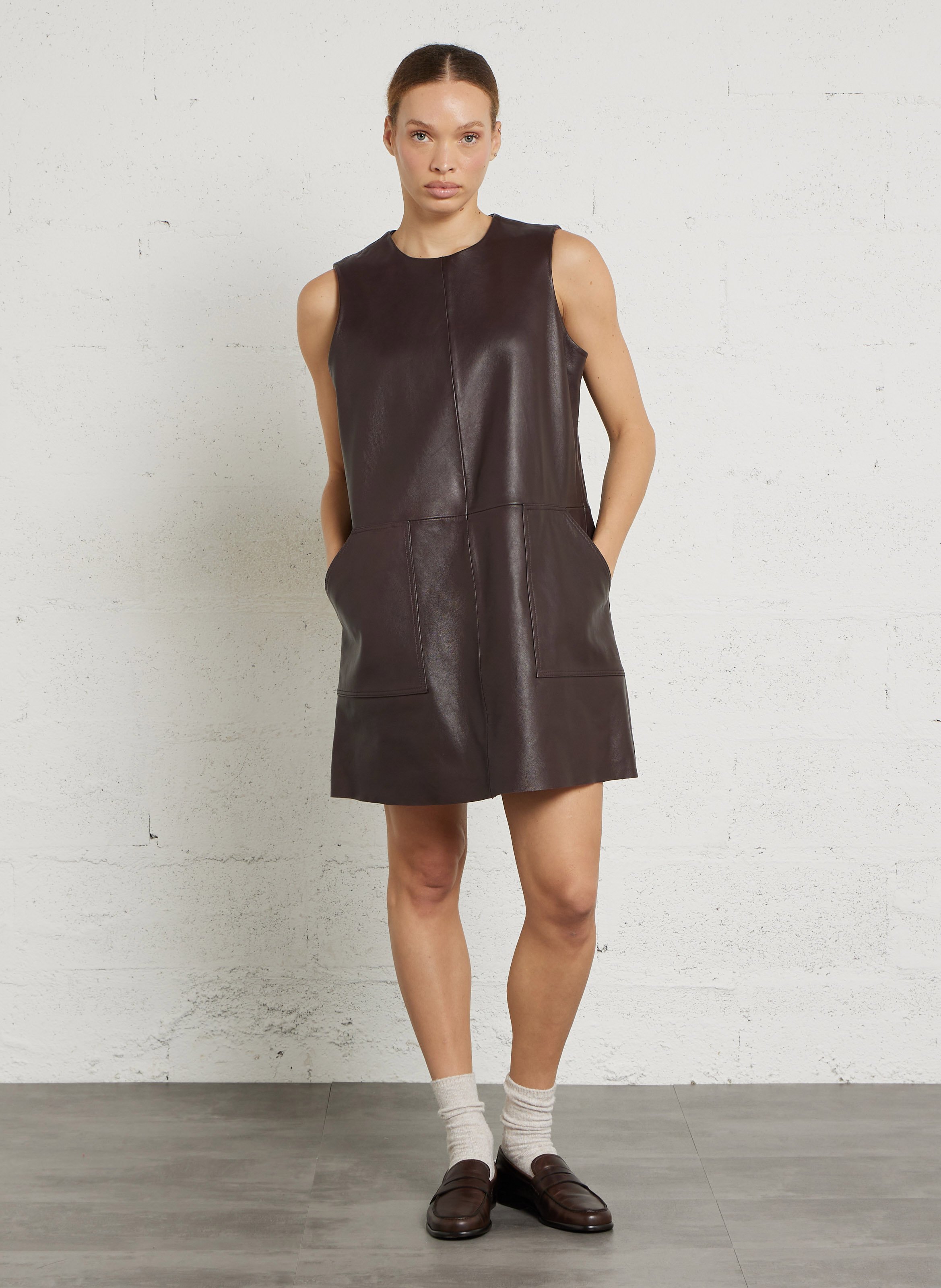 Robe courte col rond en cuir brume MAISON 123 Rouge