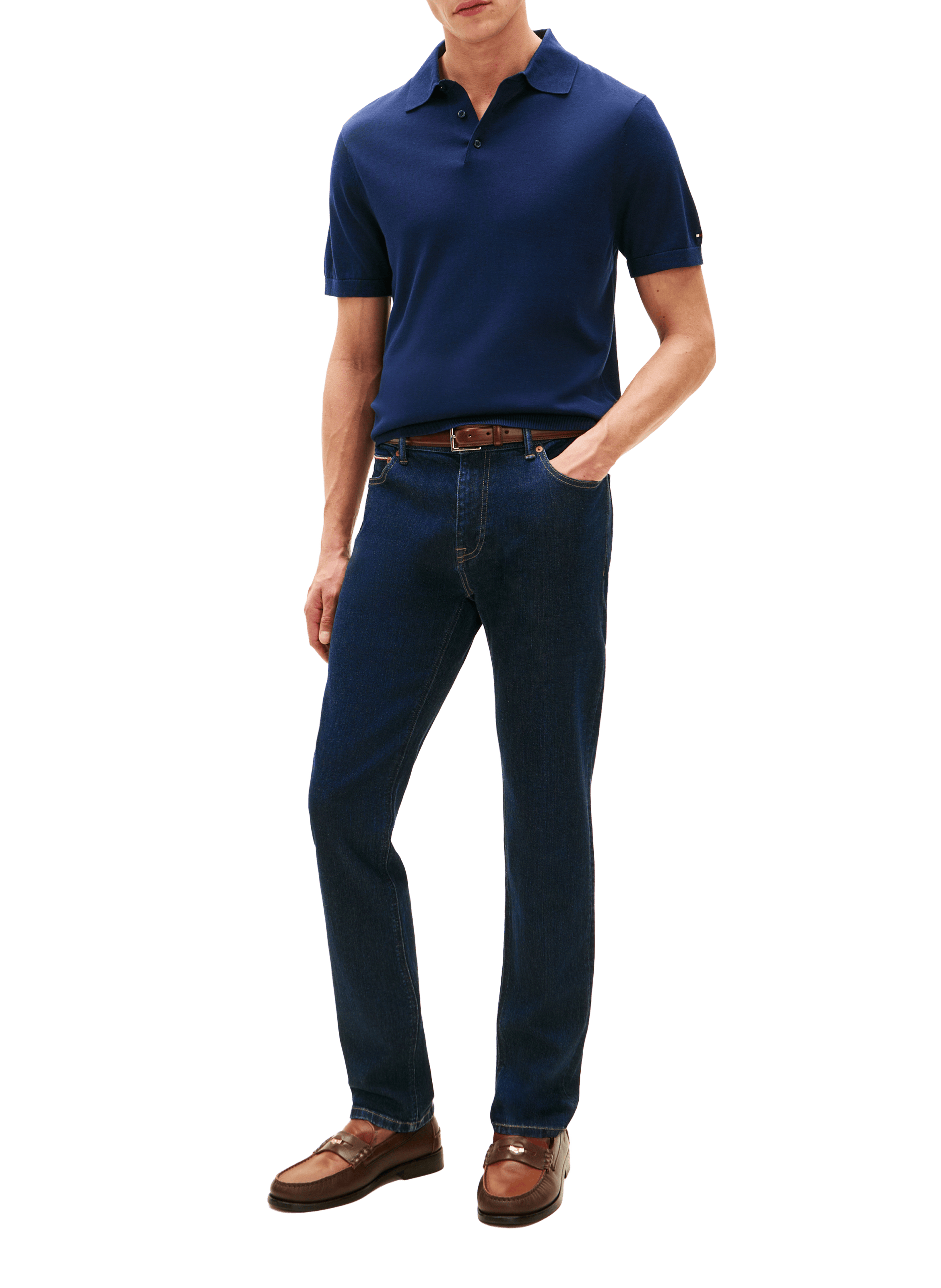 Polo uni en coton mélangé TOMMY HILFIGER Bleu