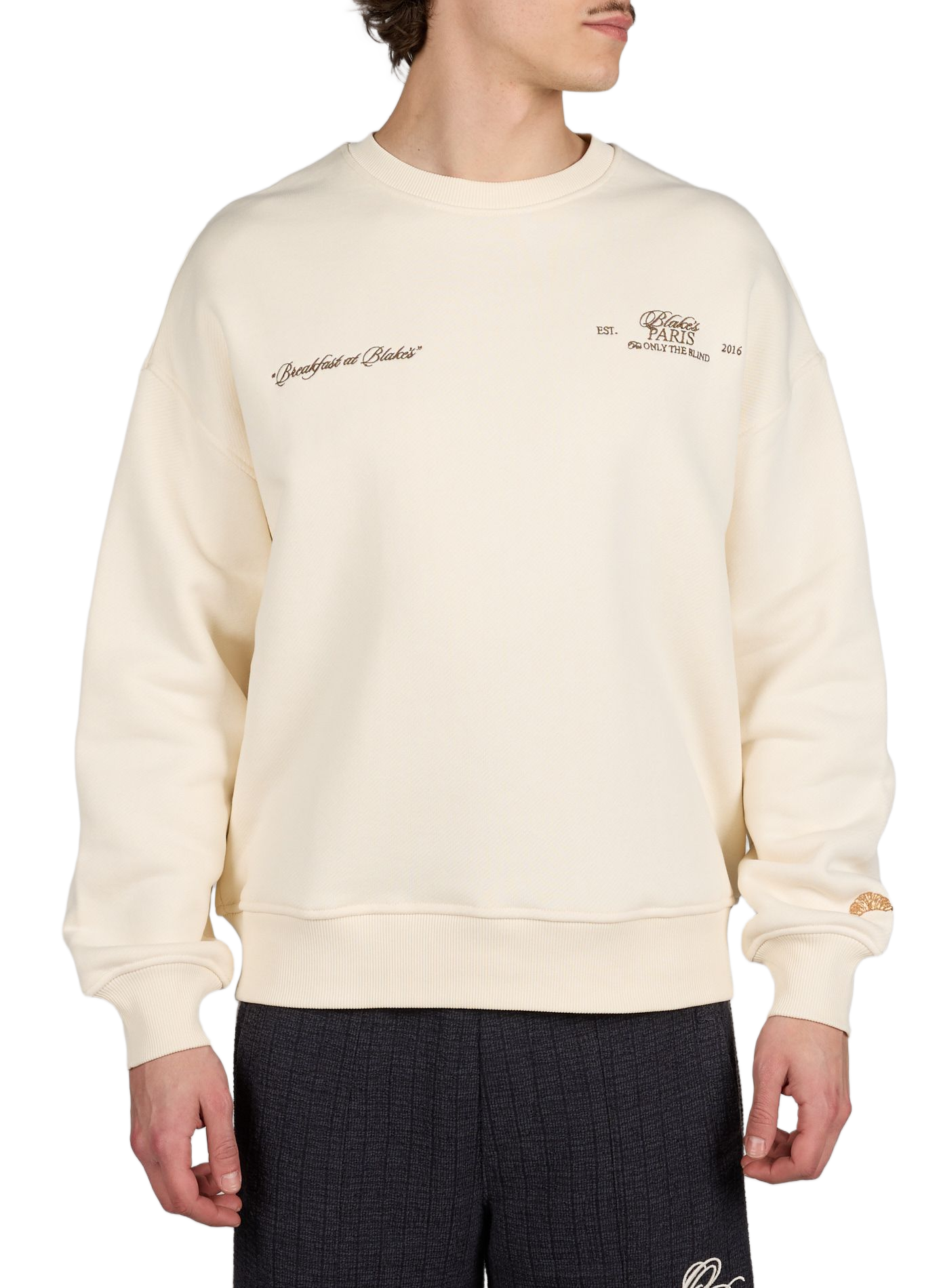 Felpa ricamata Breakfast at Blake in cotone ONLY THE BLIND Beige