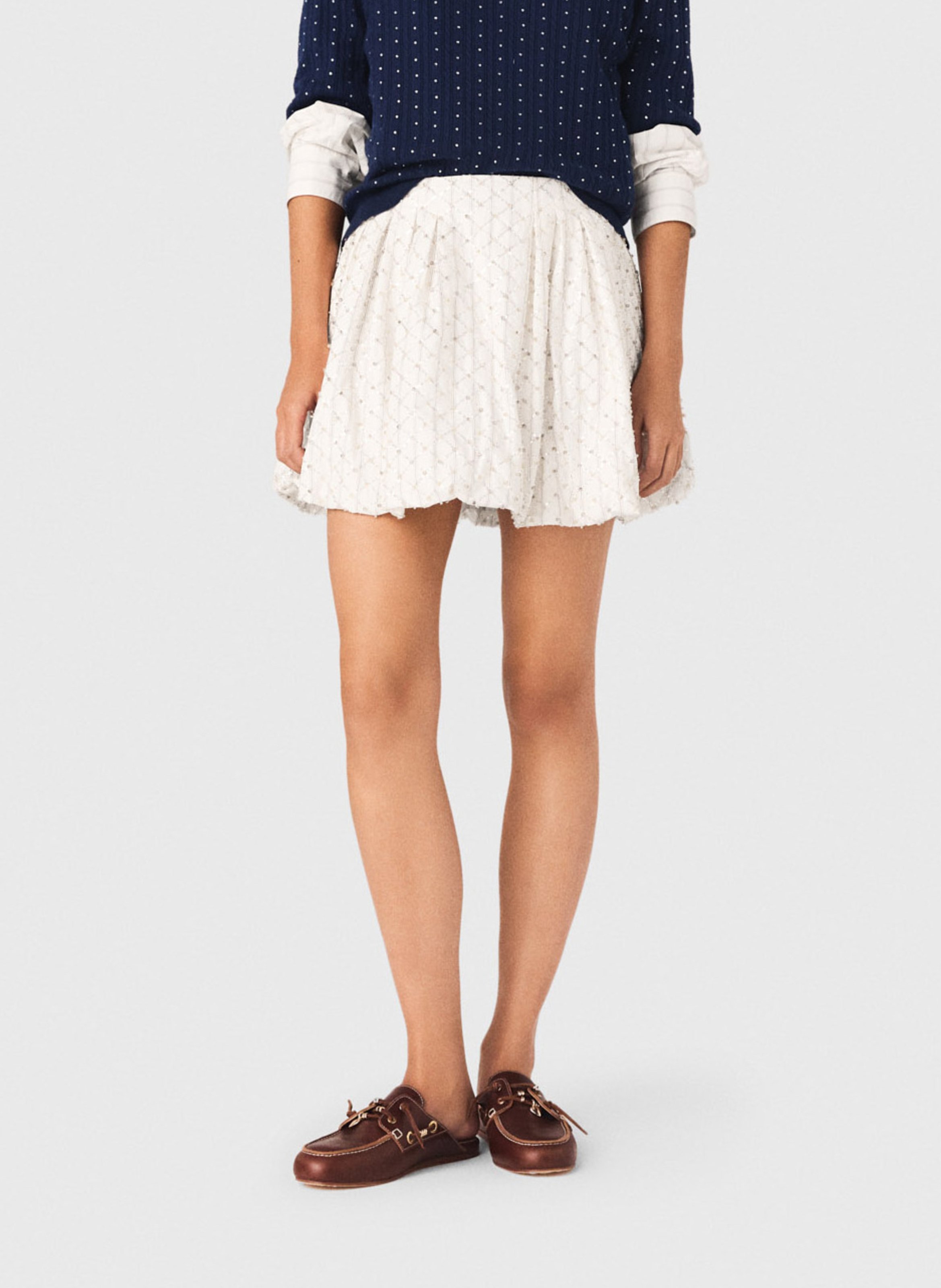 Jupe évasée courte en coton MAJE Blanc