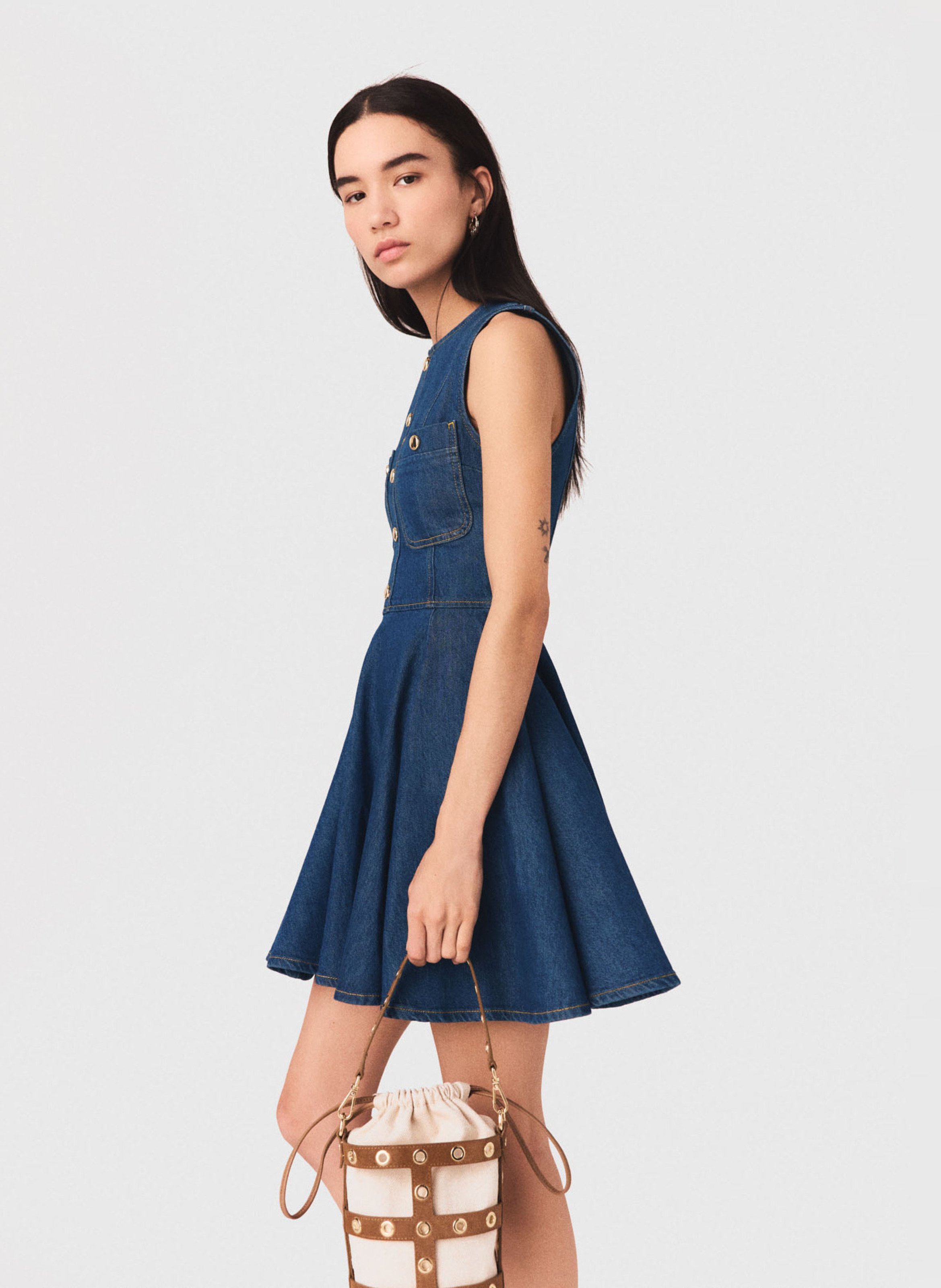 Robe courte sans manches en denim MAJE Bleu