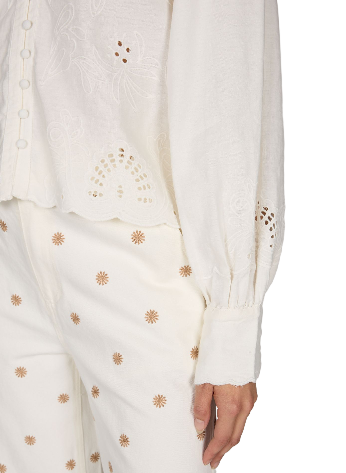 Embroidered linen and cotton shirt ROUGE EDIT Beige
