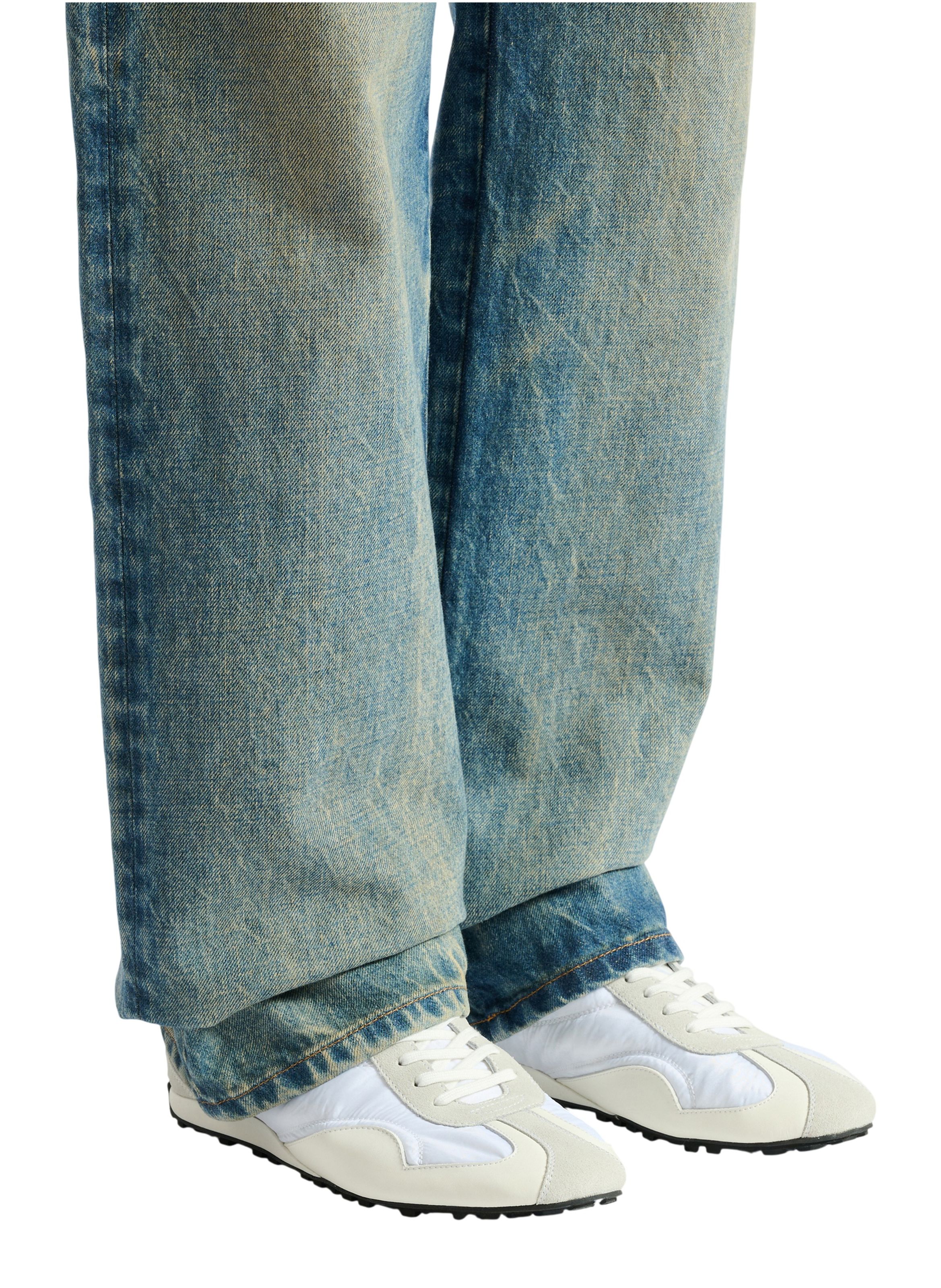Baskets racing low en nylon et cuir BALMAIN Blanc