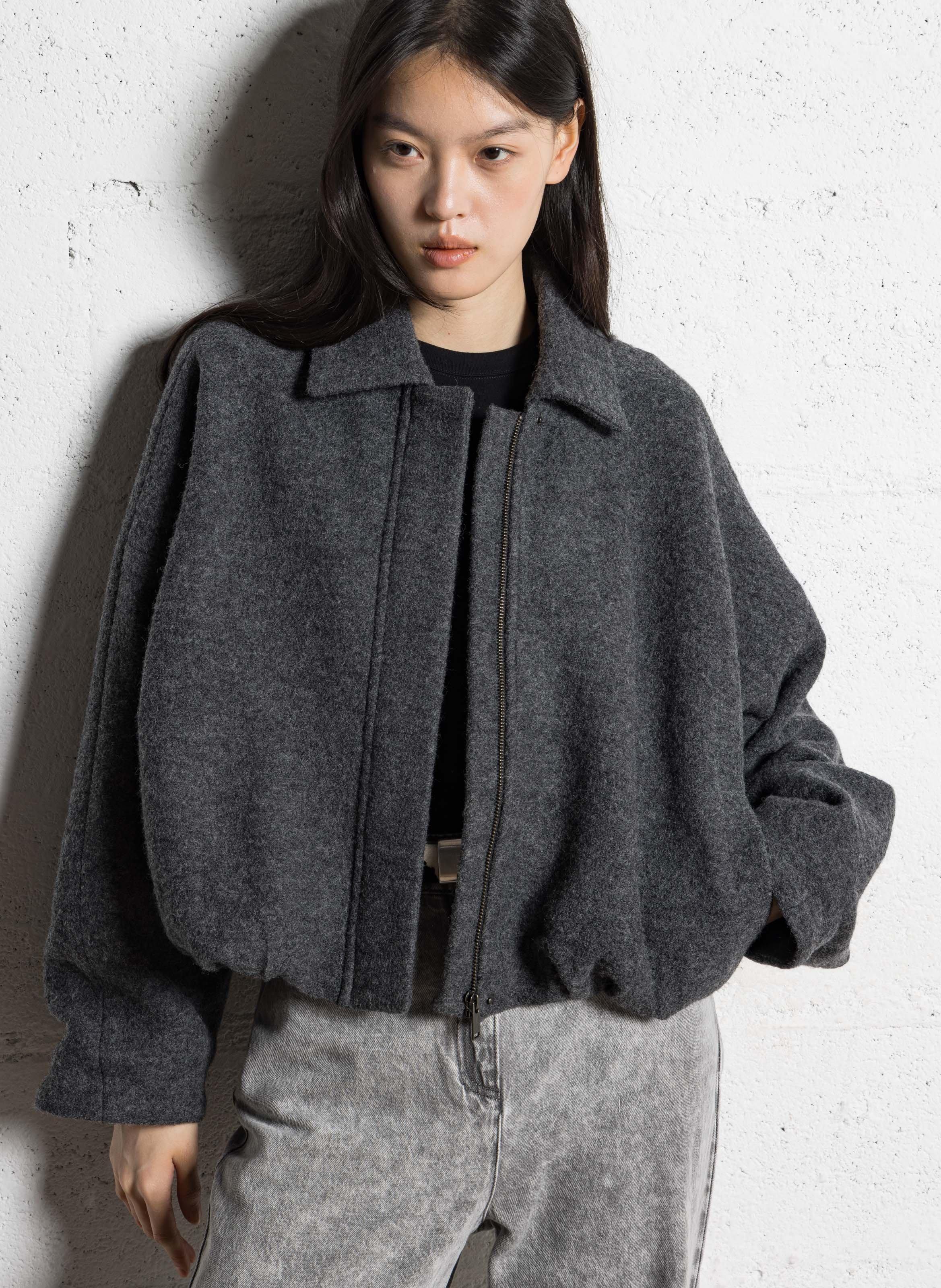 Veste oversize col classique en laine IKKS Gris