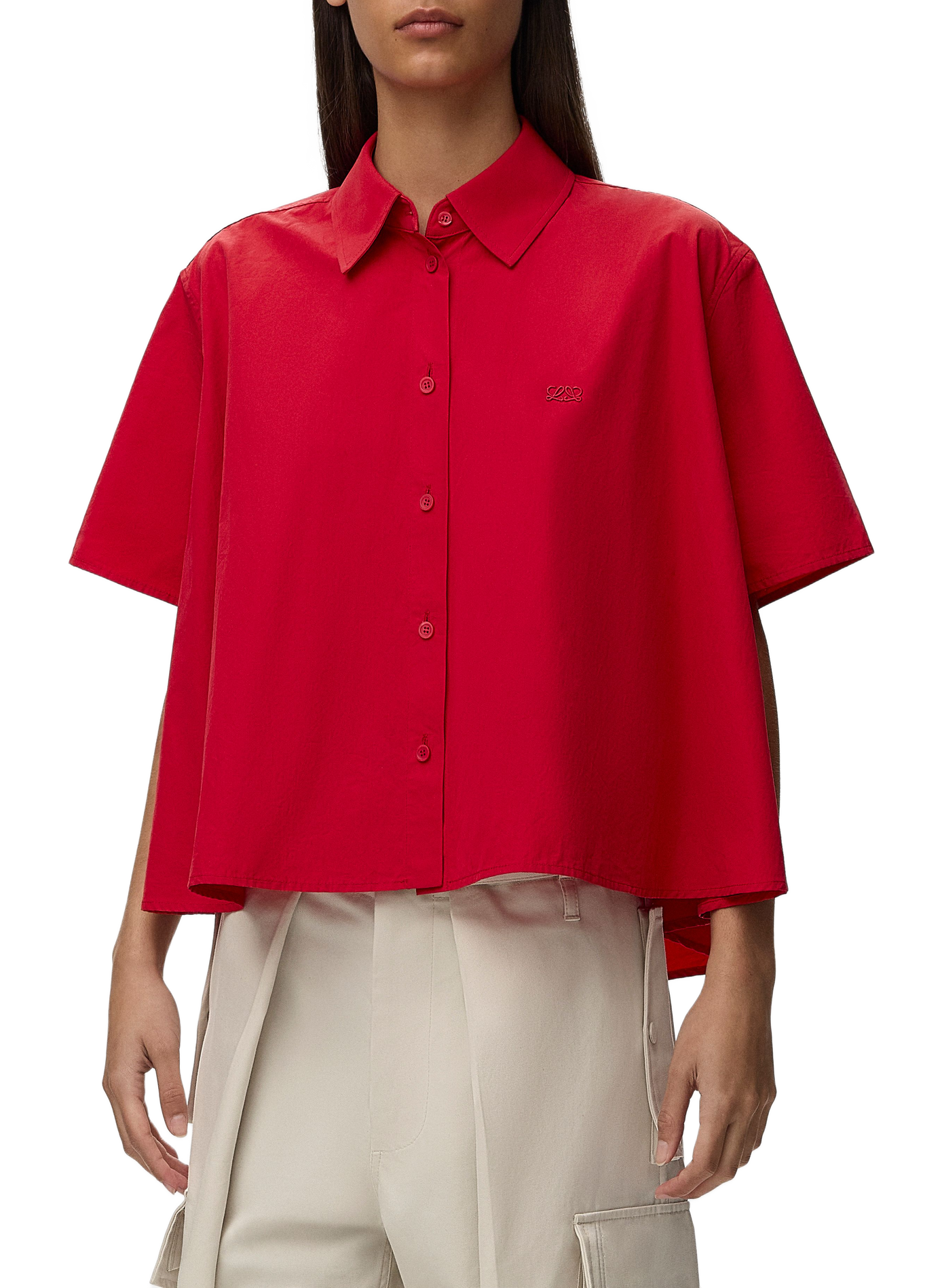 Chemise trapèze à manches courtes en coton LOEWE Rouge