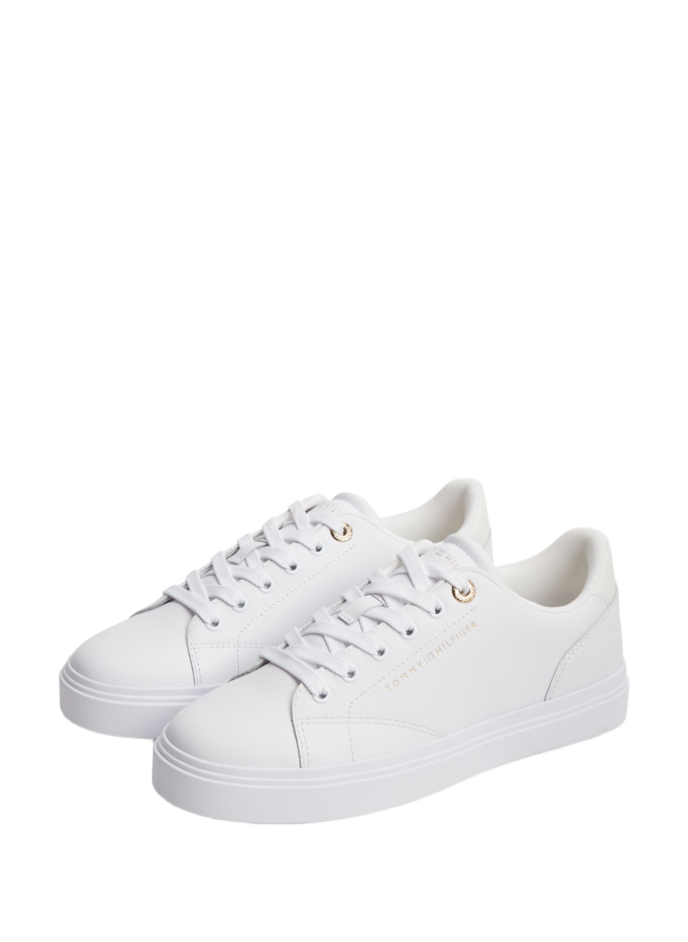 Baskets unies à logo brodé en cuir TOMMY HILFIGER Blanc