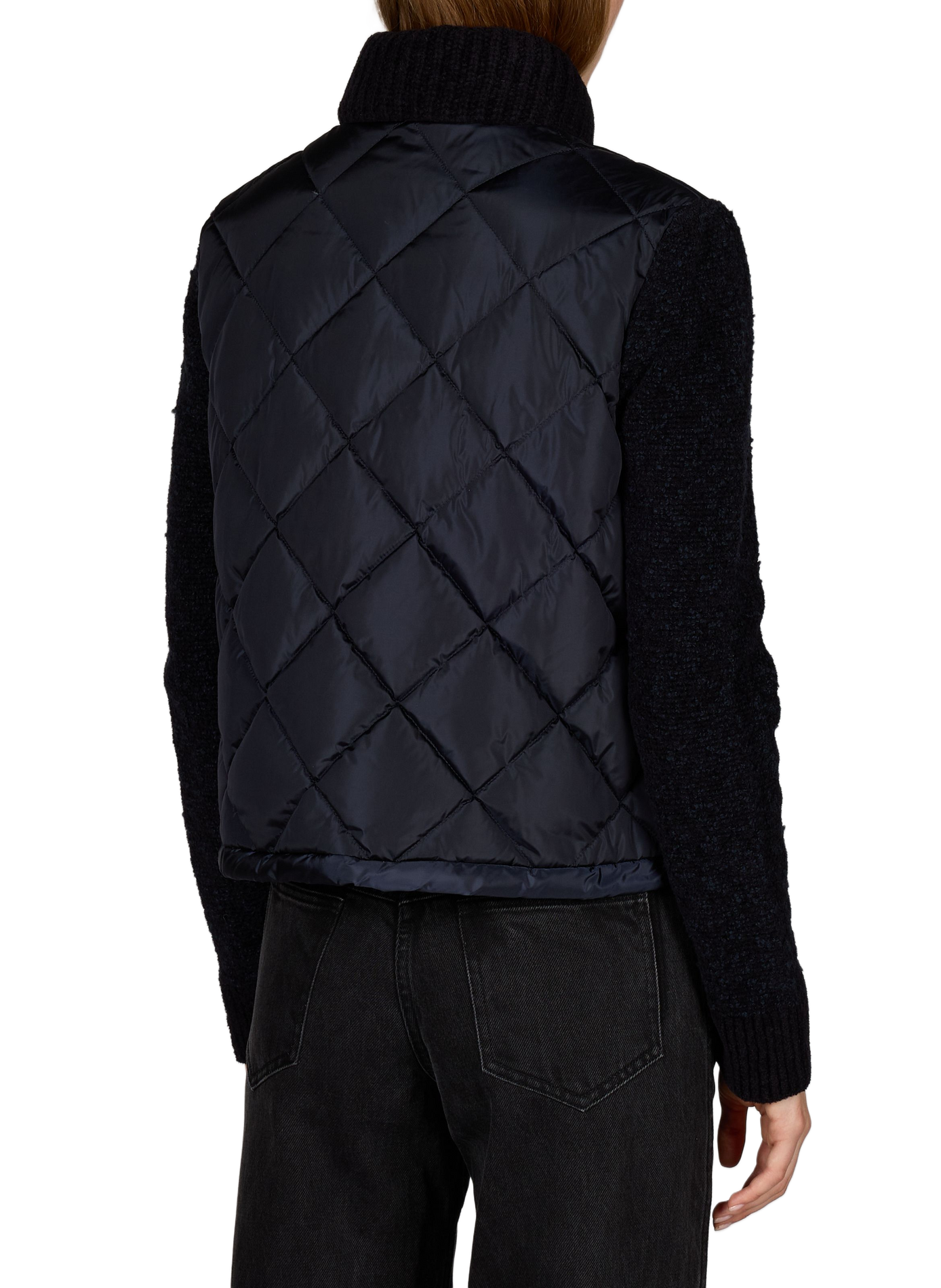 Quilted cardigan with textured collar and sleeves MONCLER Blue