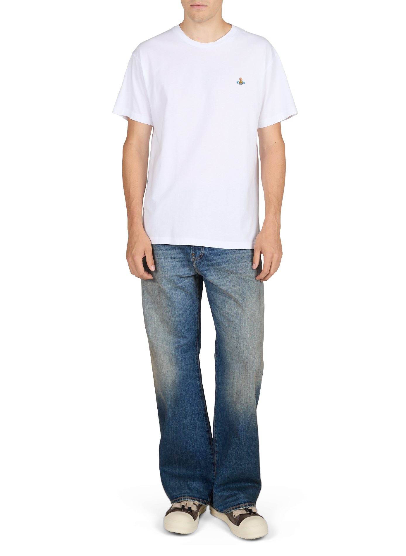 T-shirt manches courtes à logo brodé en coton VIVIENNE WESTWOOD Blanc