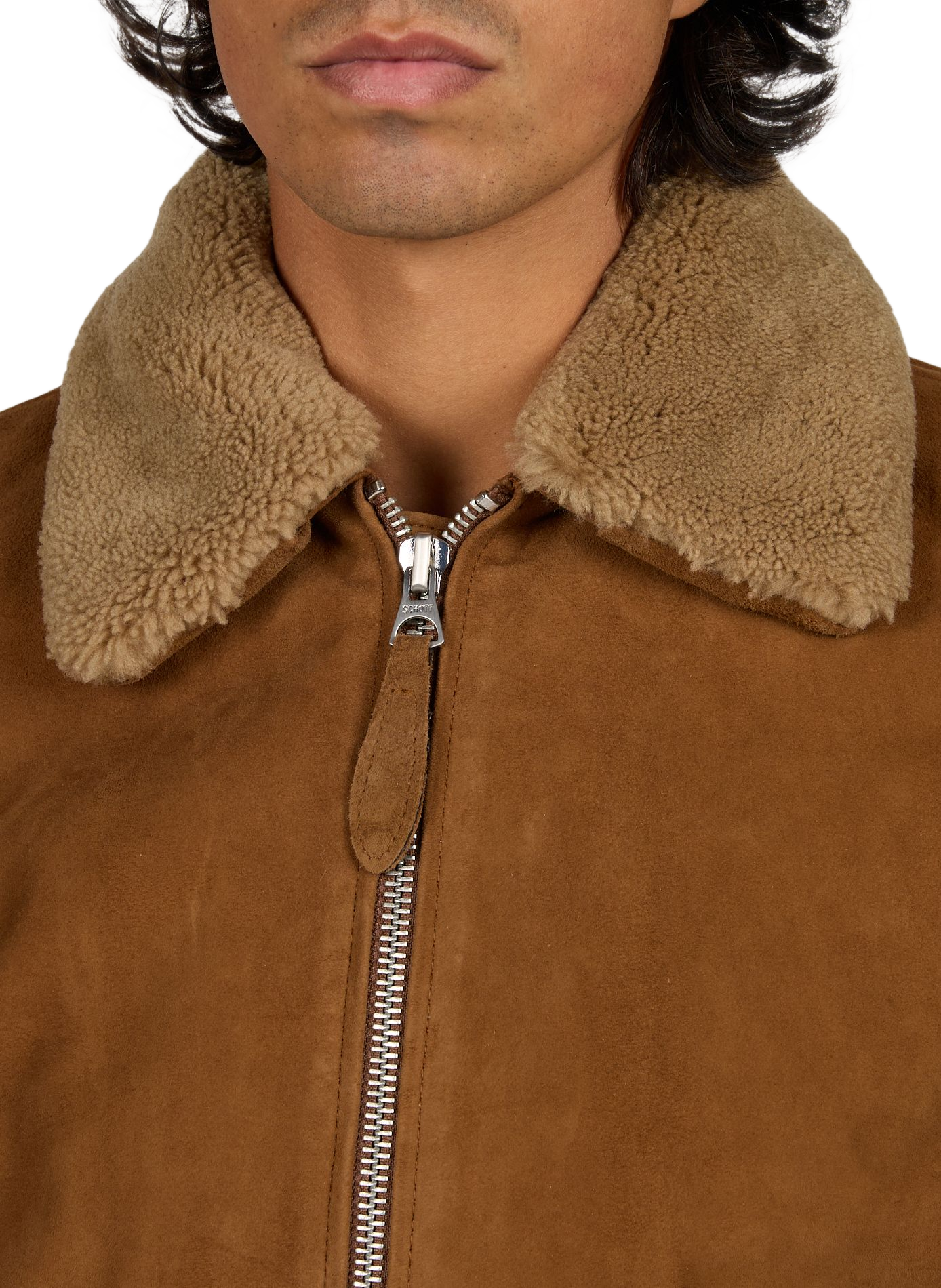 Blouson droit en cuir suédé SCHOTT Marron