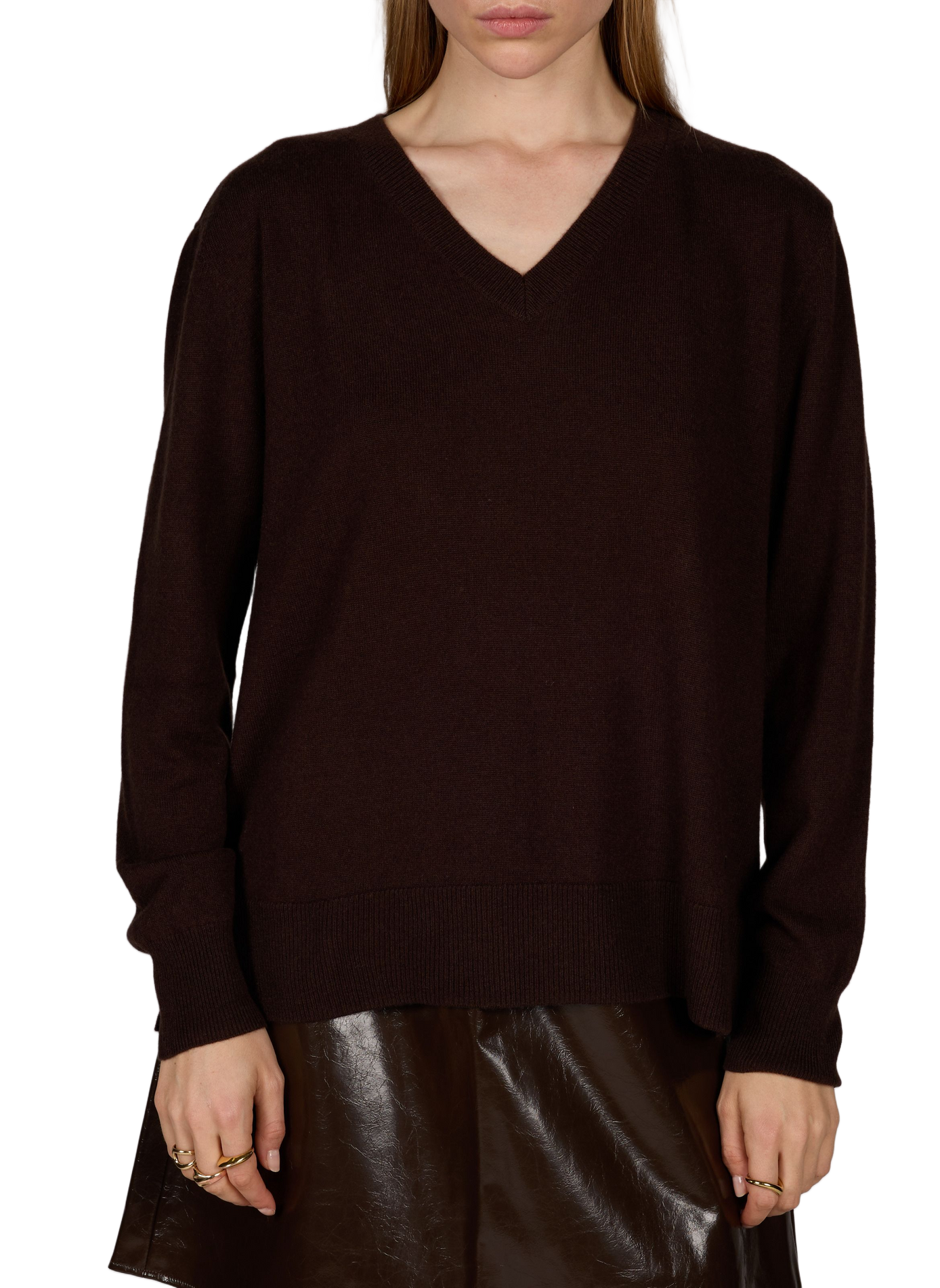 Oversized V-neck wool and cashmere sweater PETITE MENDIGOTE Brown