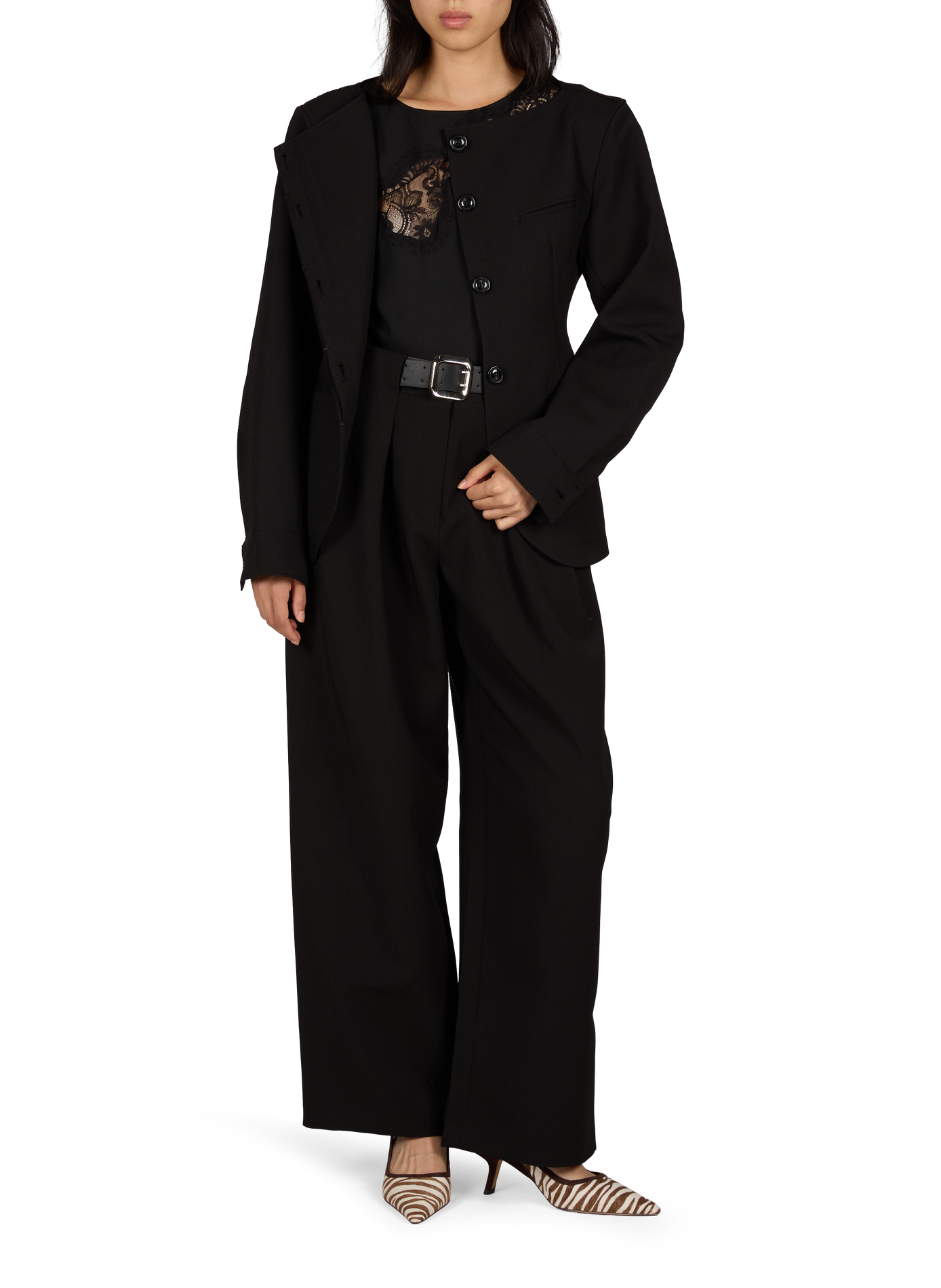Short fitted collarless blazer SOURCE UNKNOWN Black