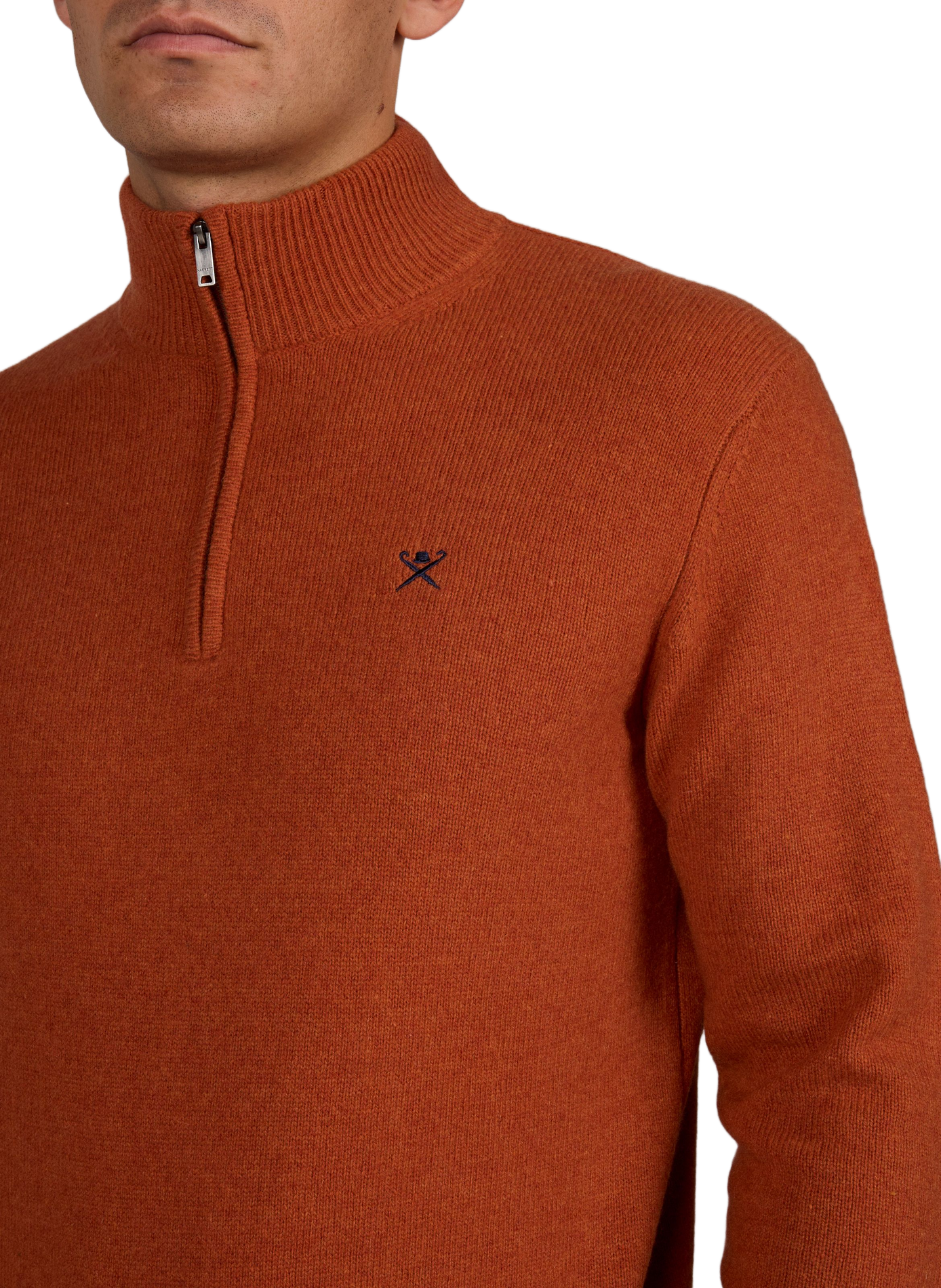 Straight-fit zip-up high-neck wool jumper HACKETT Orange