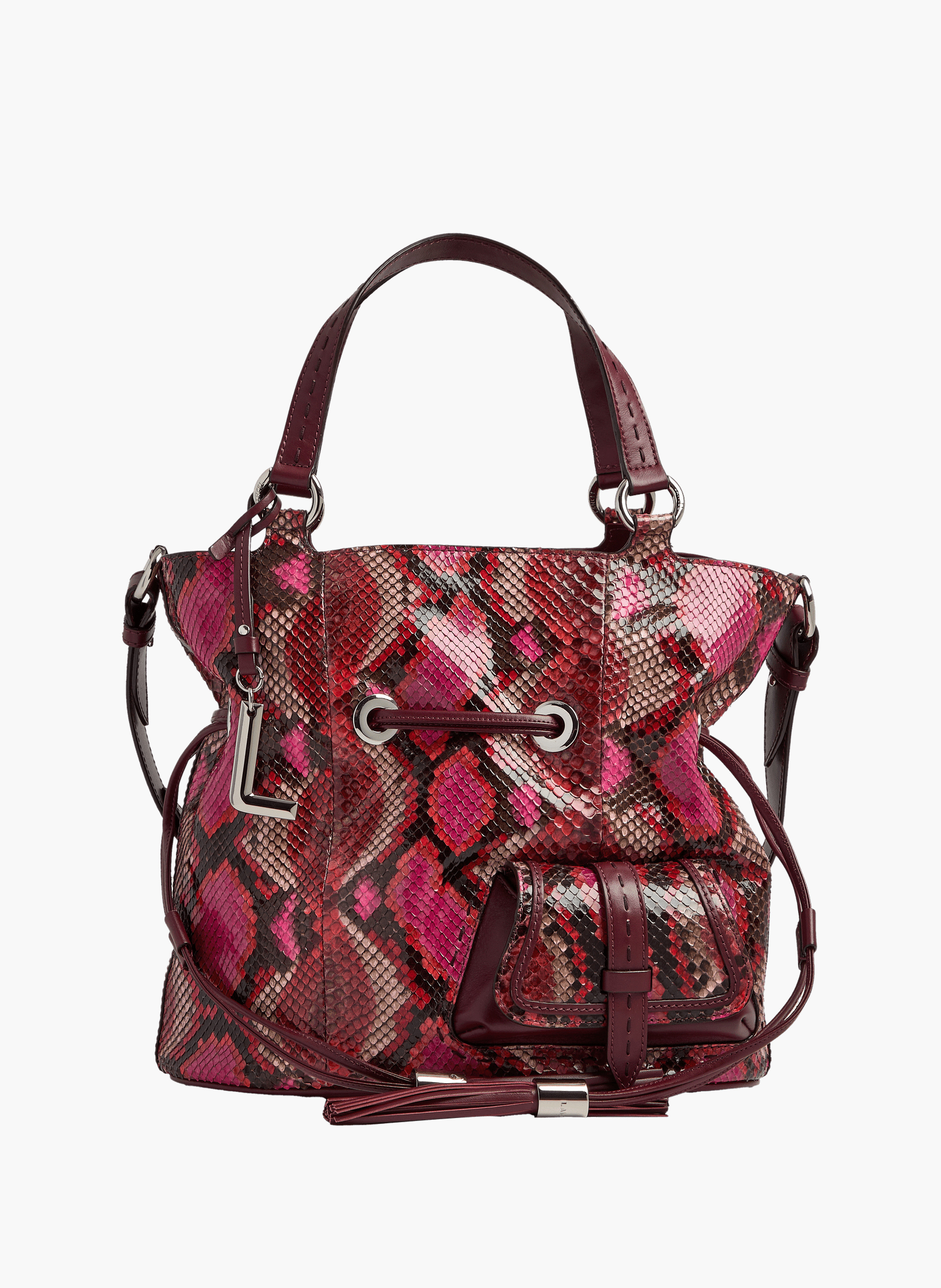 Sac seau premier flirt de lancel en animation 150y python peint : python peint & cuir de vachette lisse LANCEL Rouge