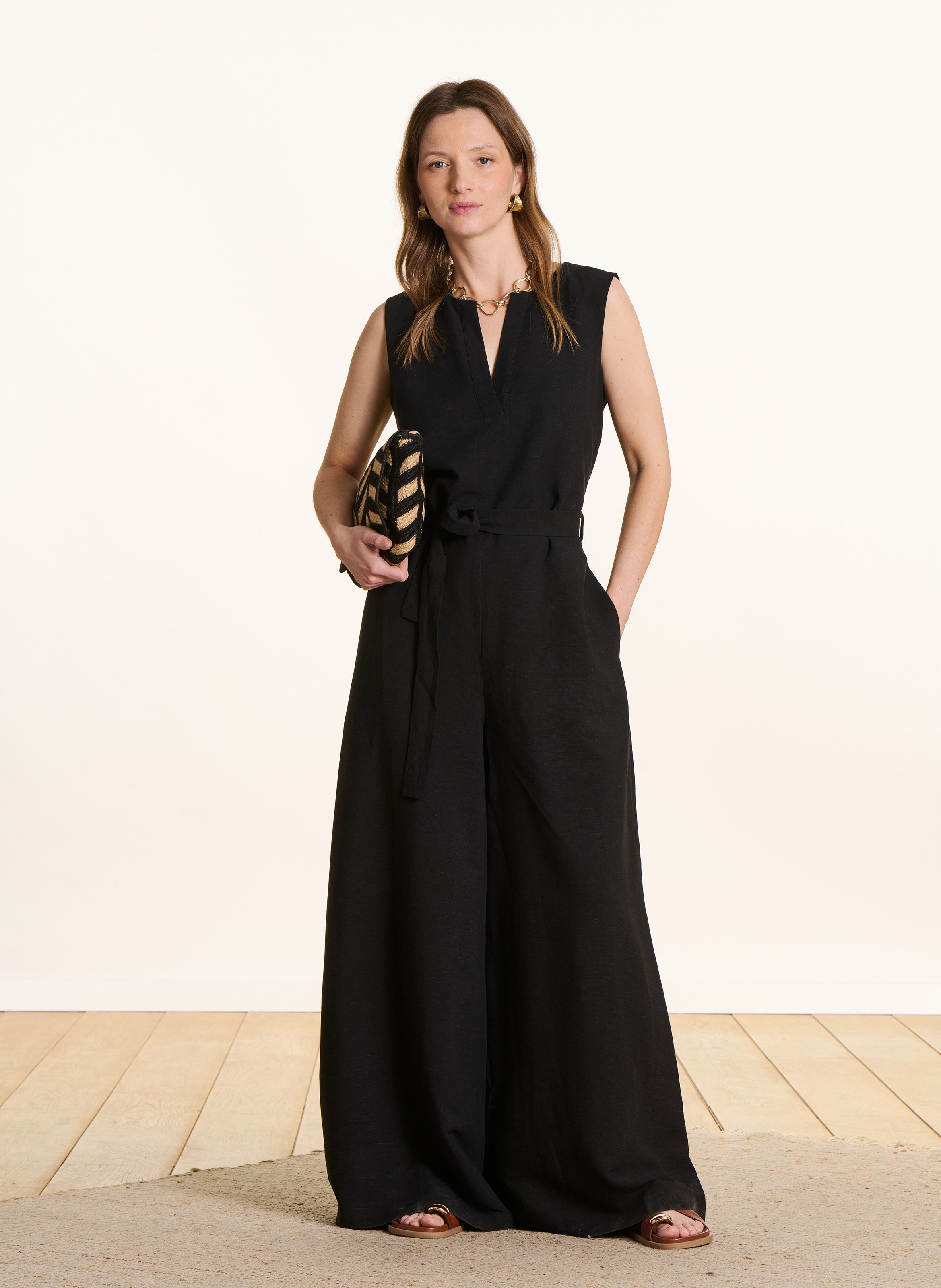 Effen jumpsuit met wijde pijpen LA FEE MARABOUTEE Zwart