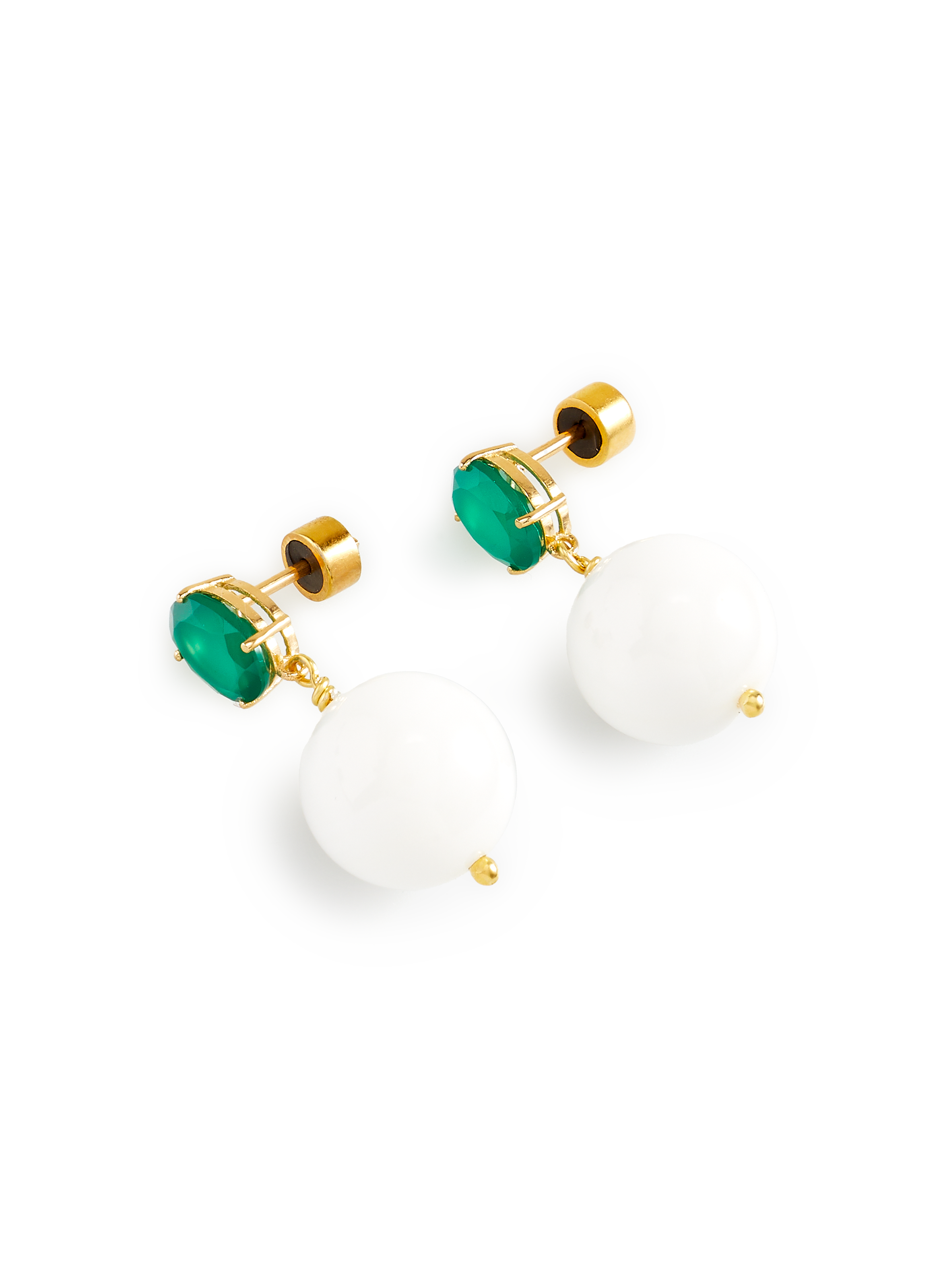 Boucle d'oreille en Agathe verte et onyx blanc