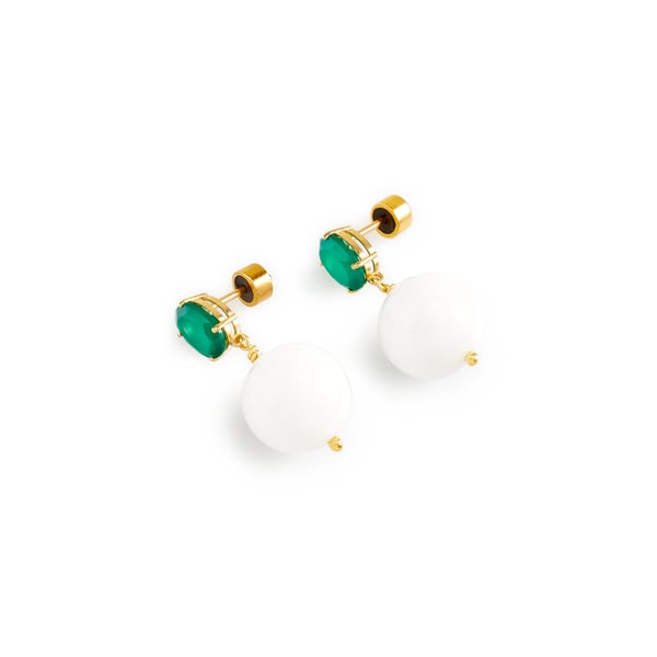 Boucle d'oreille en Agathe verte et onyx blanc