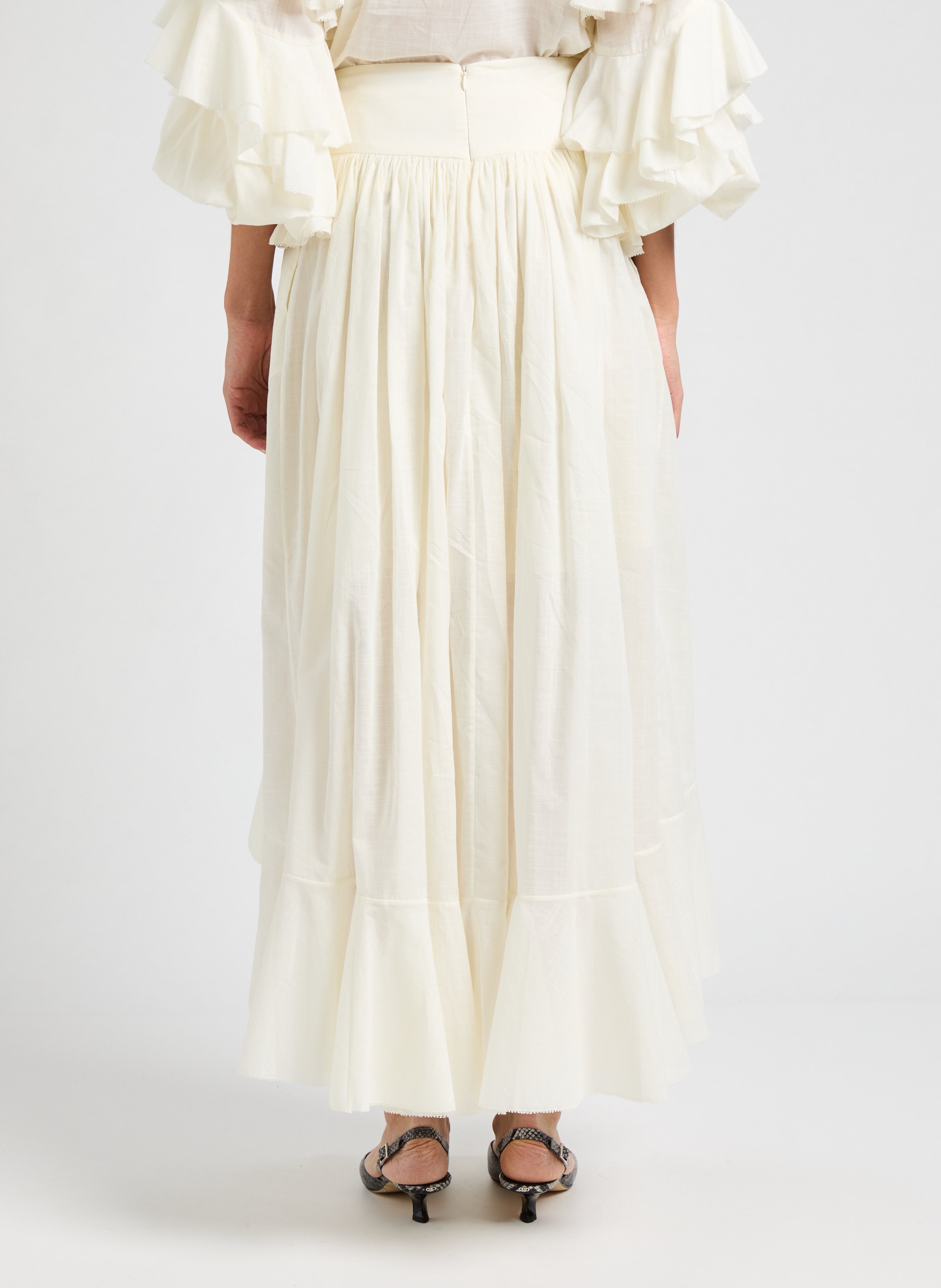 Jupe longue à volants Acacia ZIMMERMANN Beige