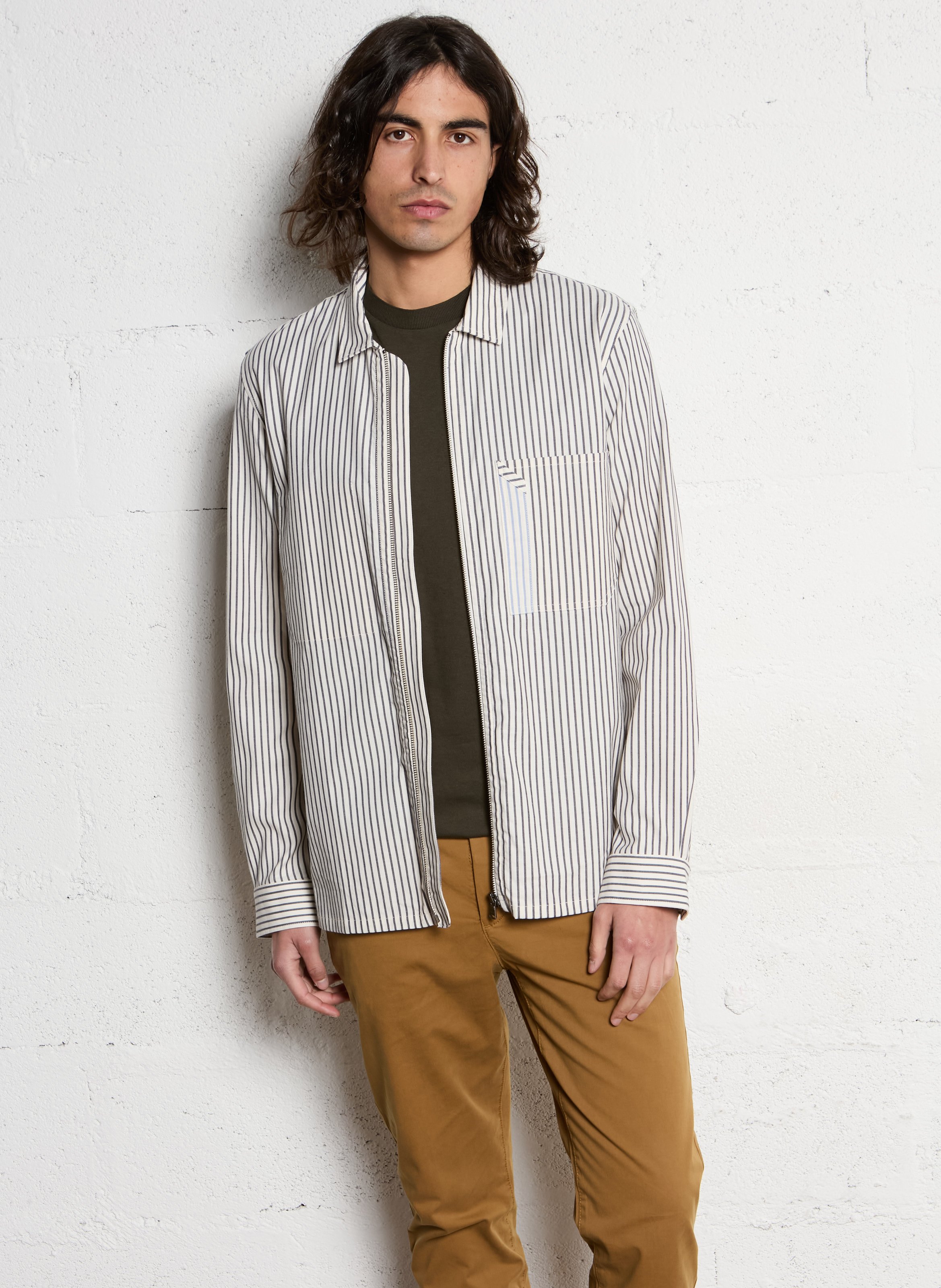 Tee-shirt droit col rond en coton mélangé Kaki