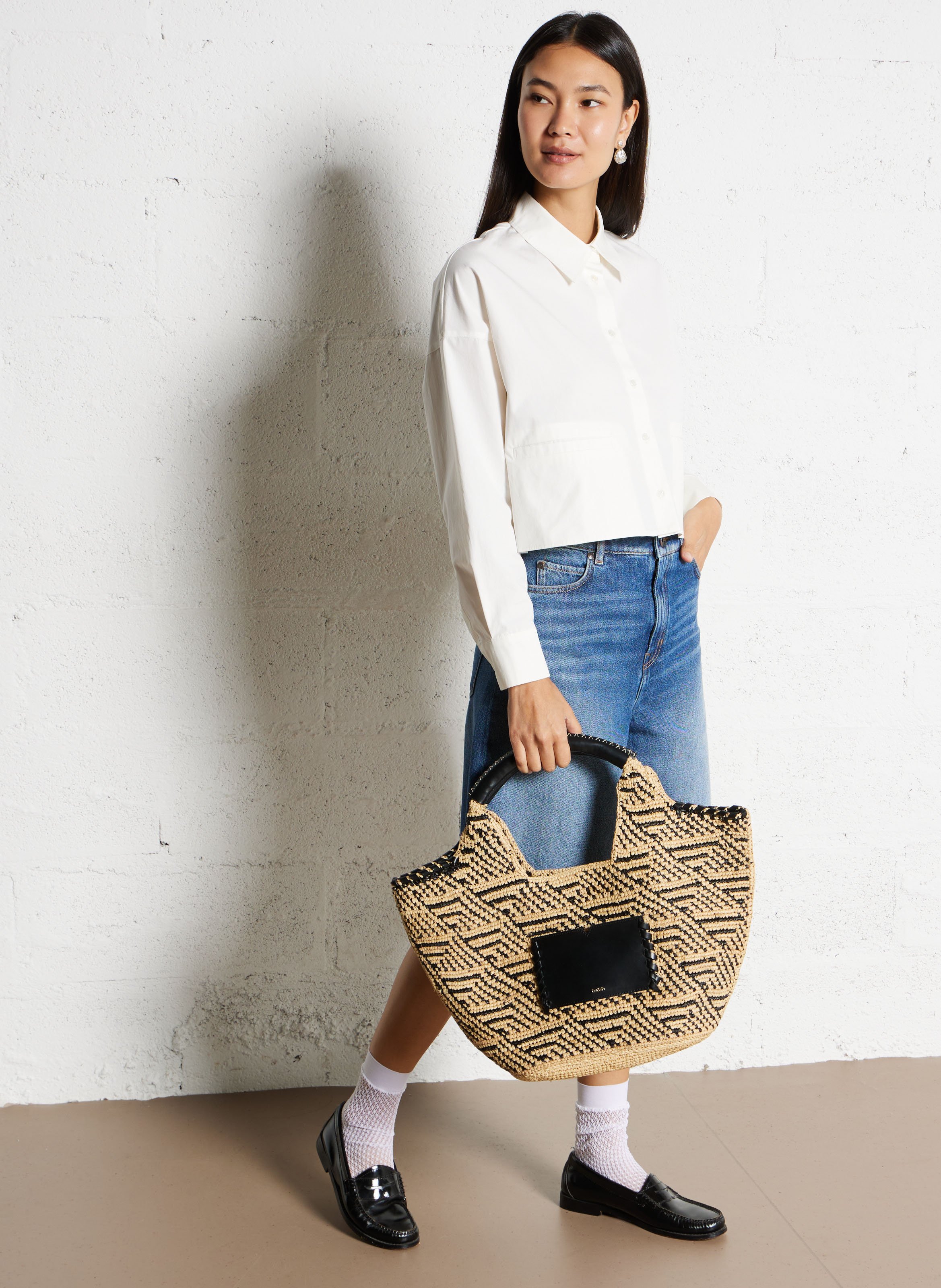 Panier en raphia ara BA&SH Noir