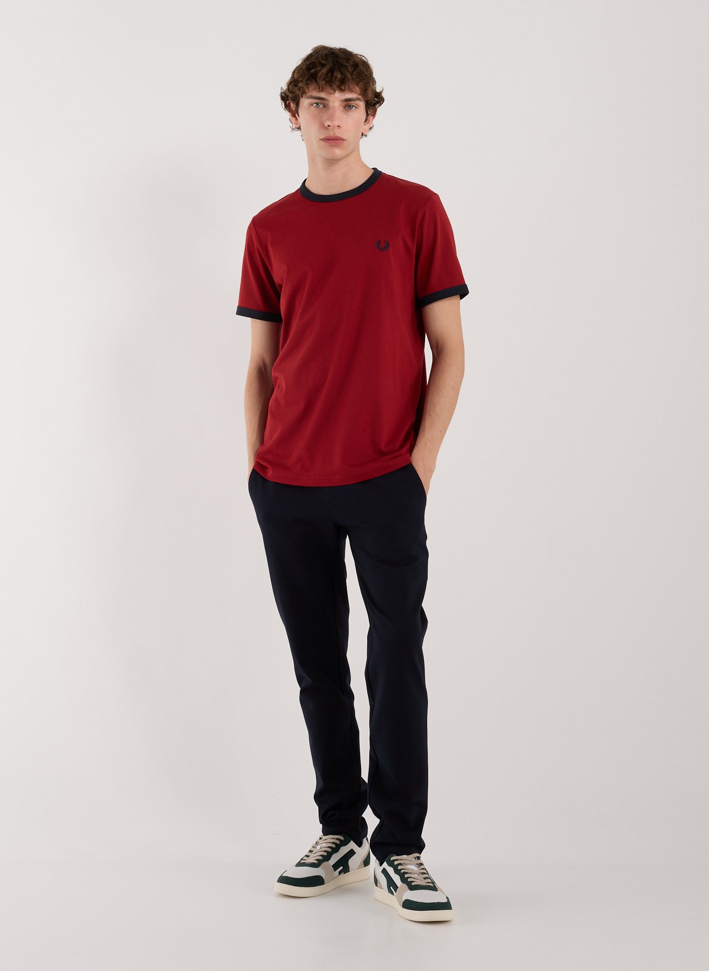 T-shirt à bordures contrastantes en coton FRED PERRY Rouge