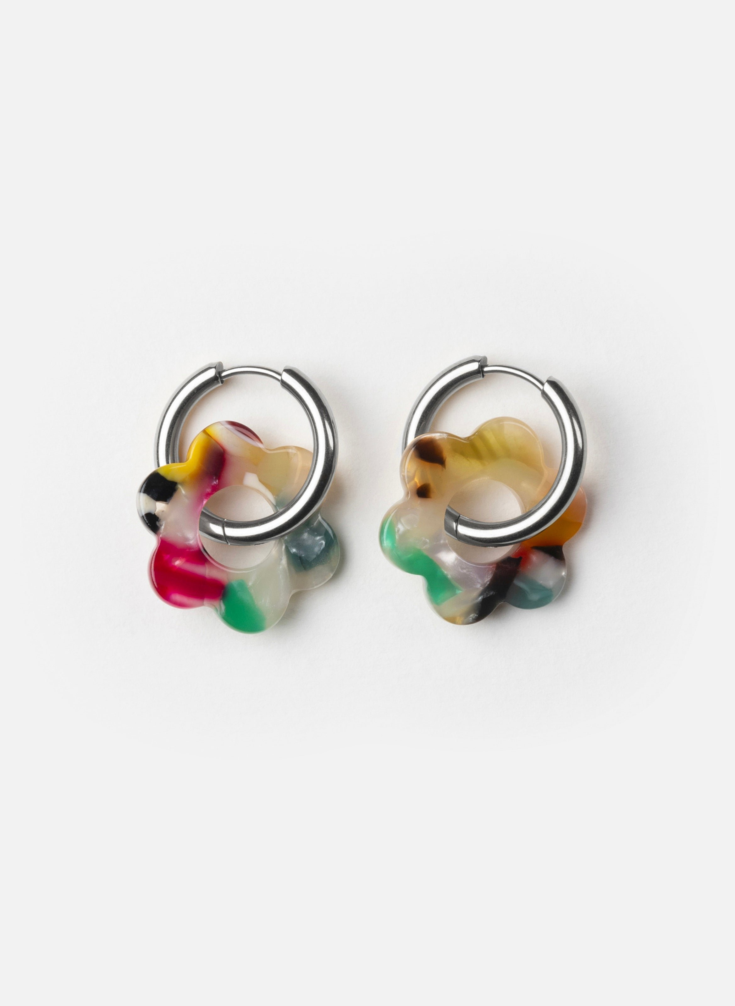 Boucles d'oreilles baby fleurette avec anneaux en acier inoxydable argenté  Multicolore