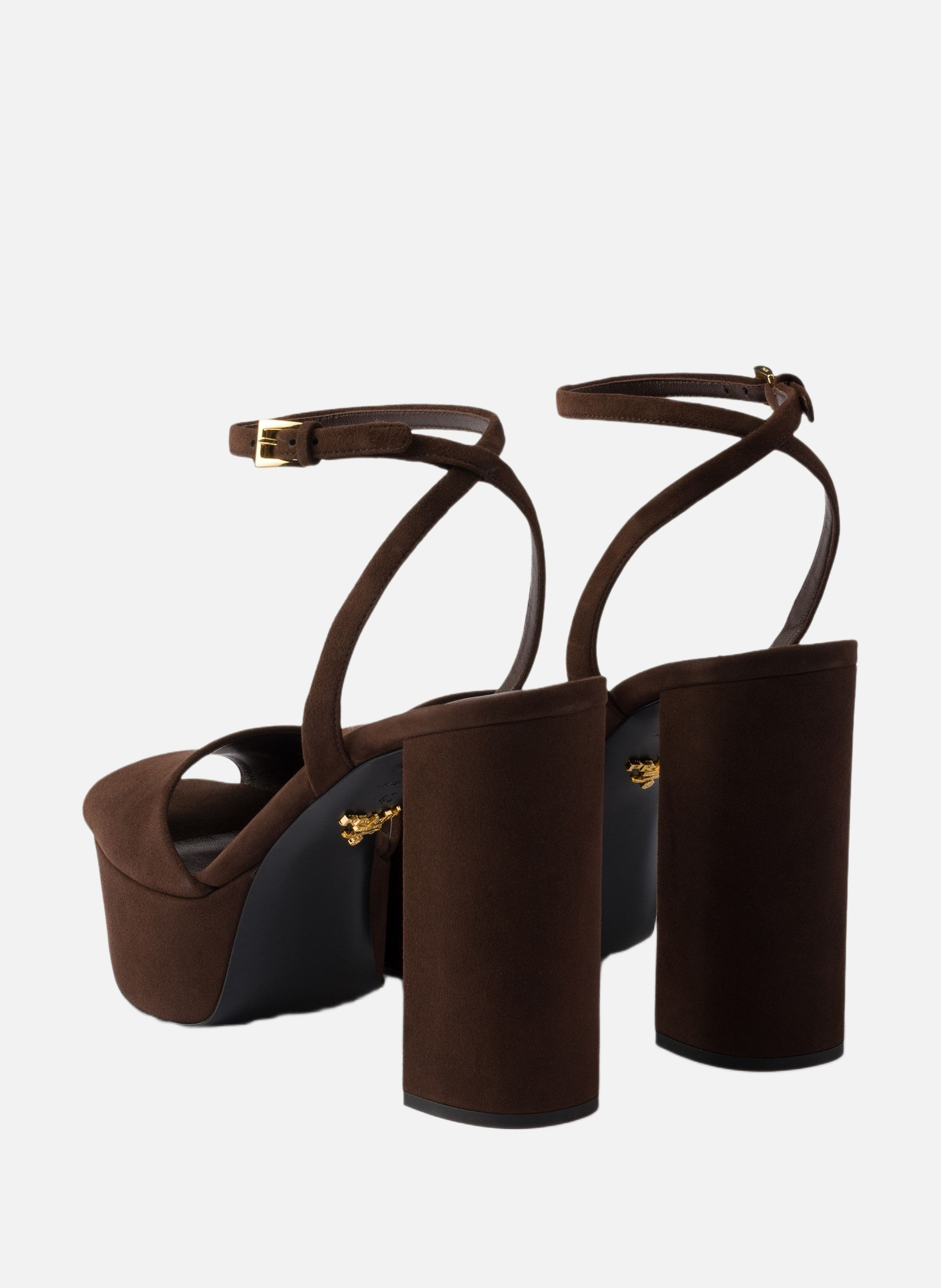 Sandales à plateforme en veau velours PRADA Marron