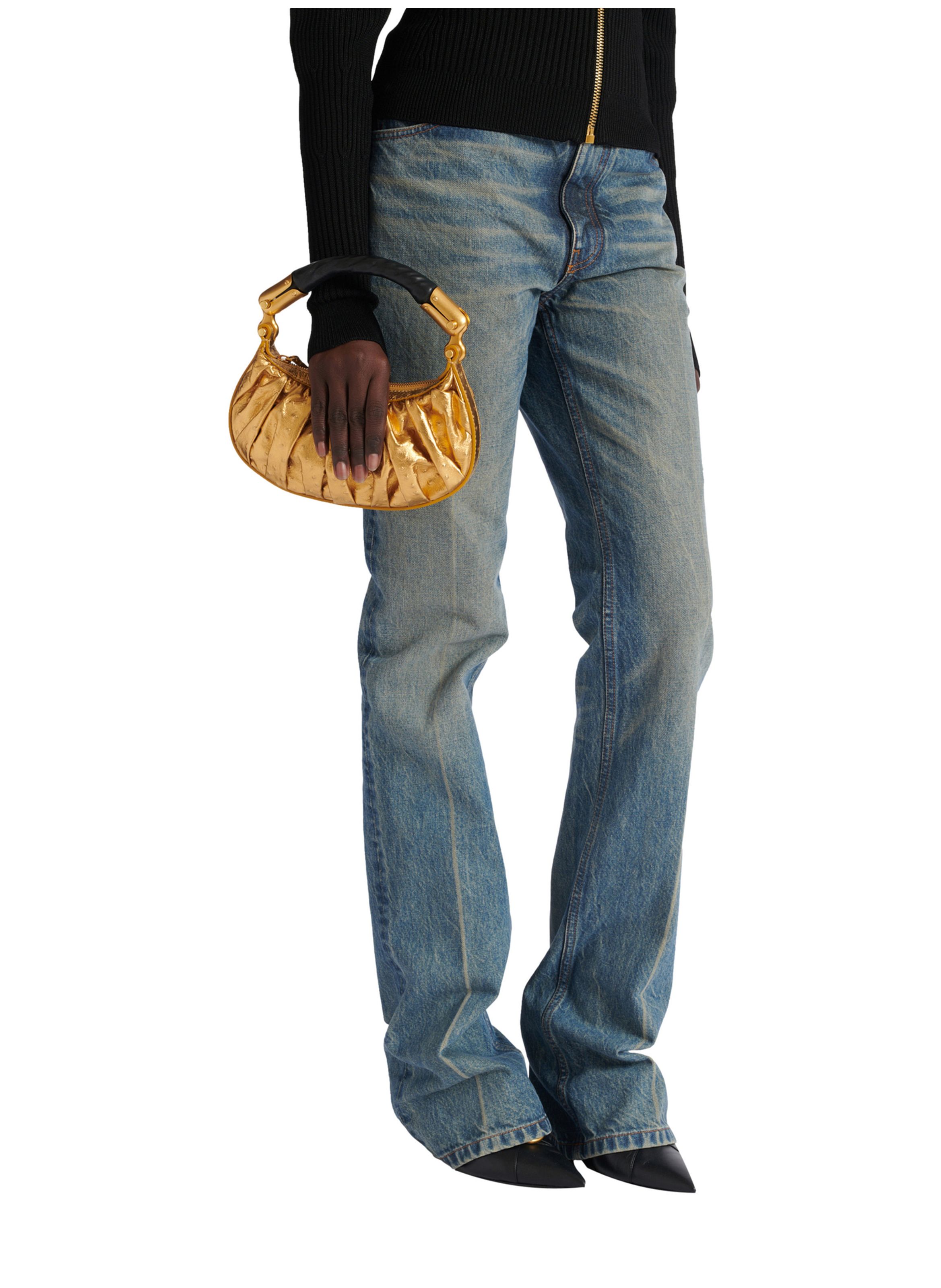 Sac ebene mini en cuir lamé BALMAIN Doré