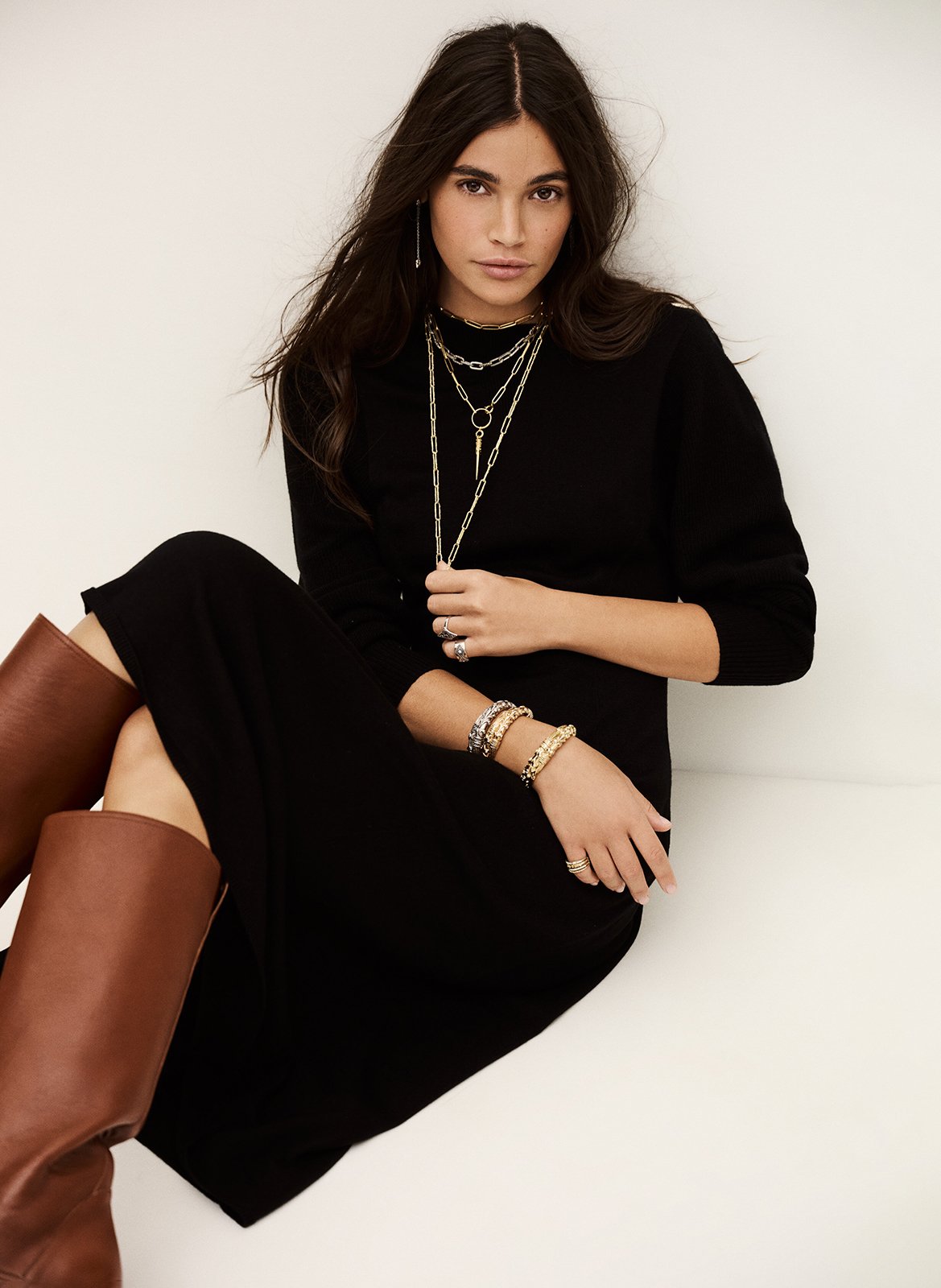 Robe midi col rond en laine mélangée jinna BA&SH Noir