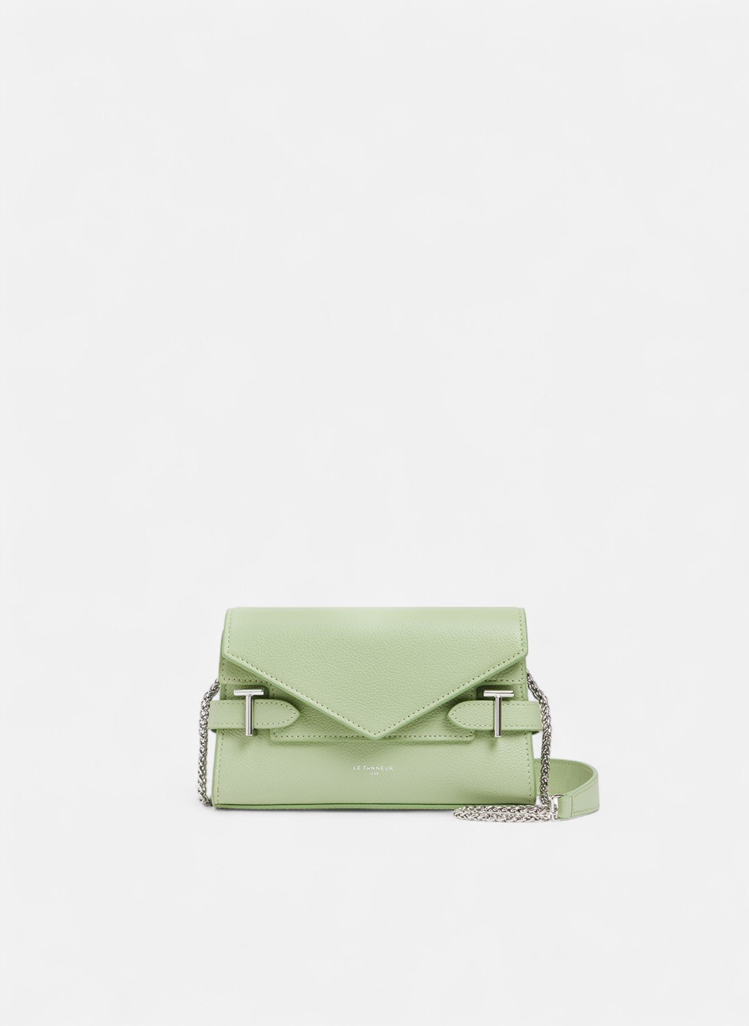 Sac pochette avec bandoulière double rabat emilie en cuir grainé VertLE TANNEUR