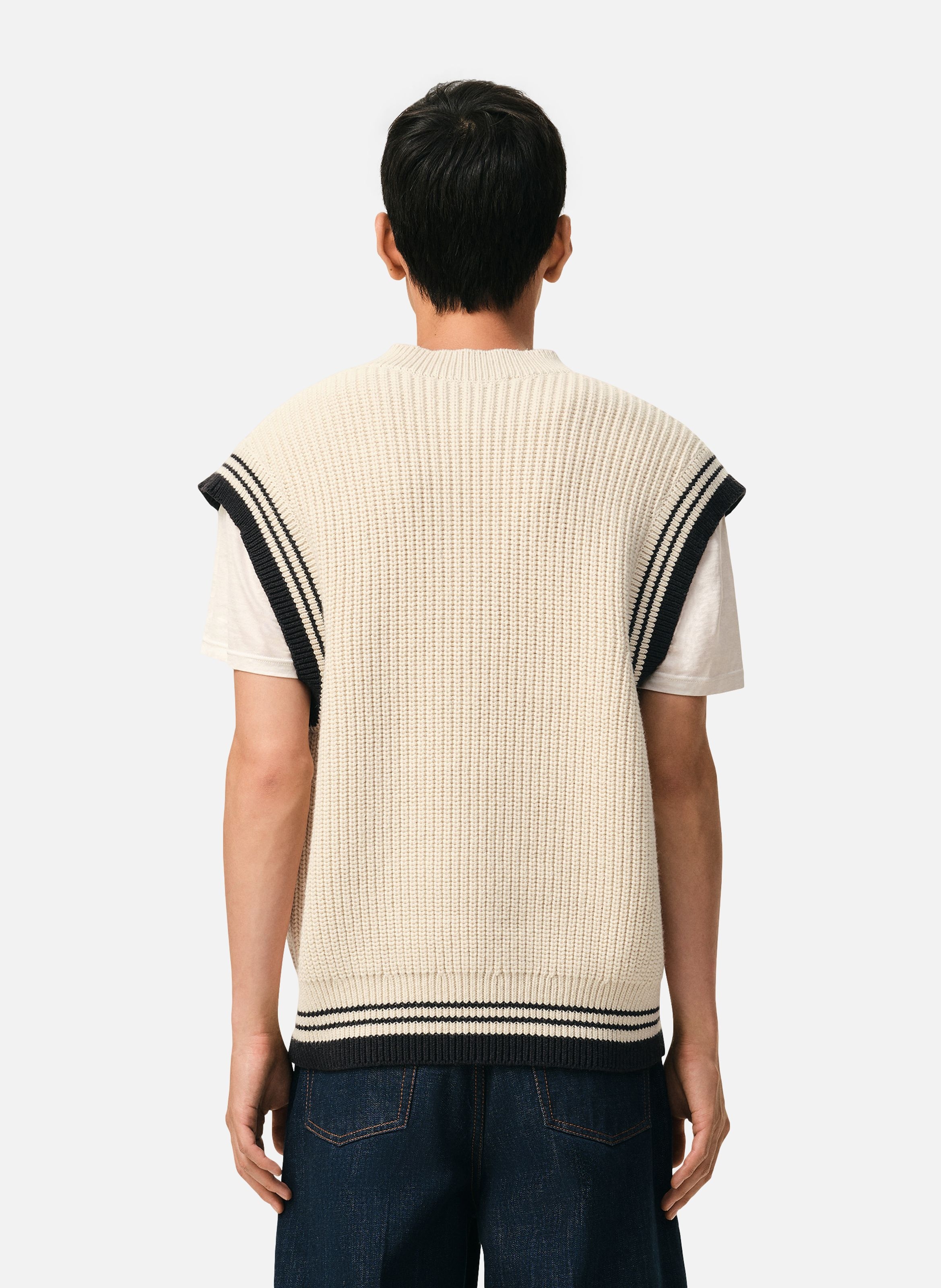 Pull col v sans manches ami de coeur en laine côtelée unisexe AMI PARIS Blanc