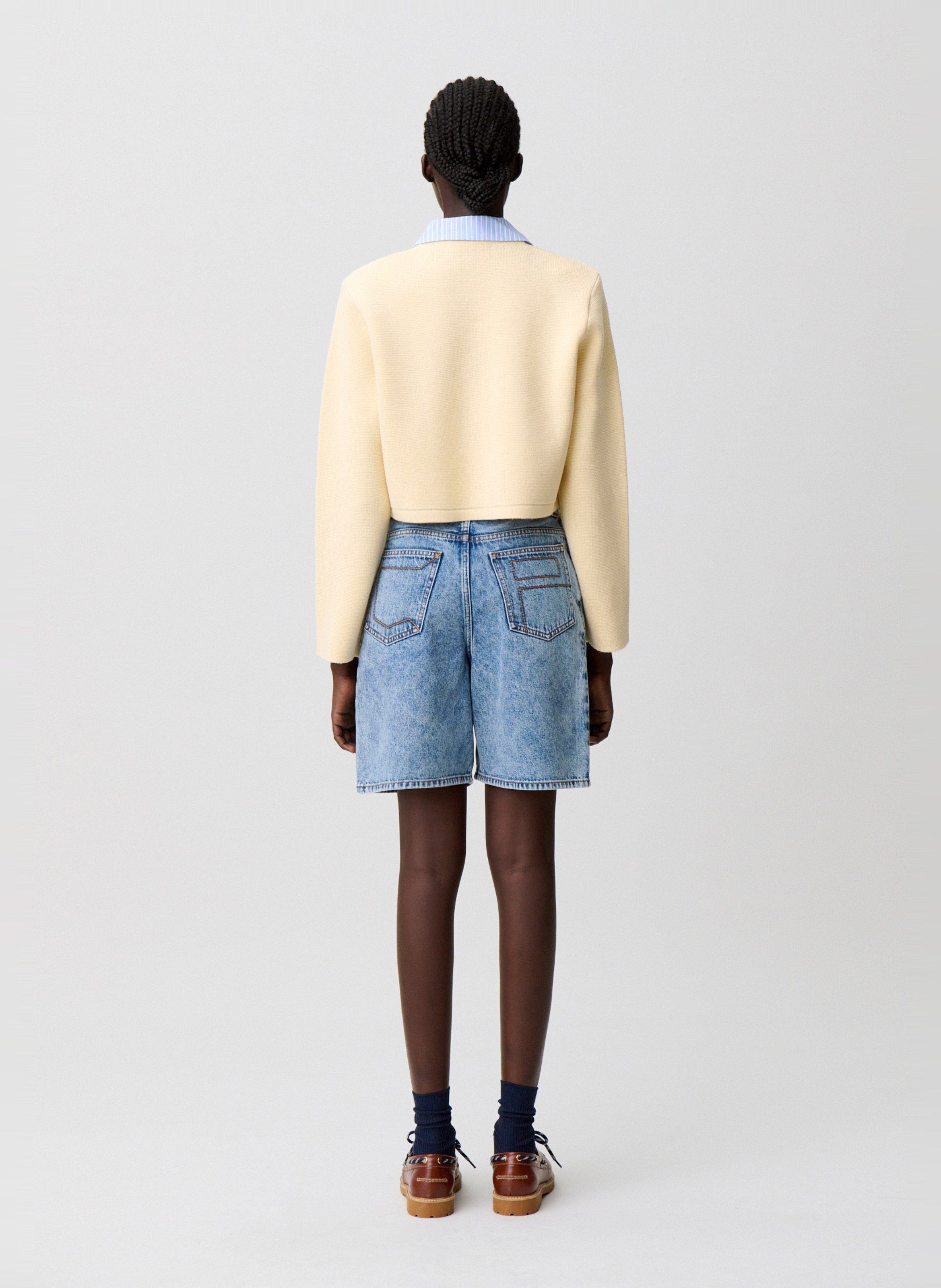 Cardigan court uni à col rayé CLAUDIE PIERLOT Beige