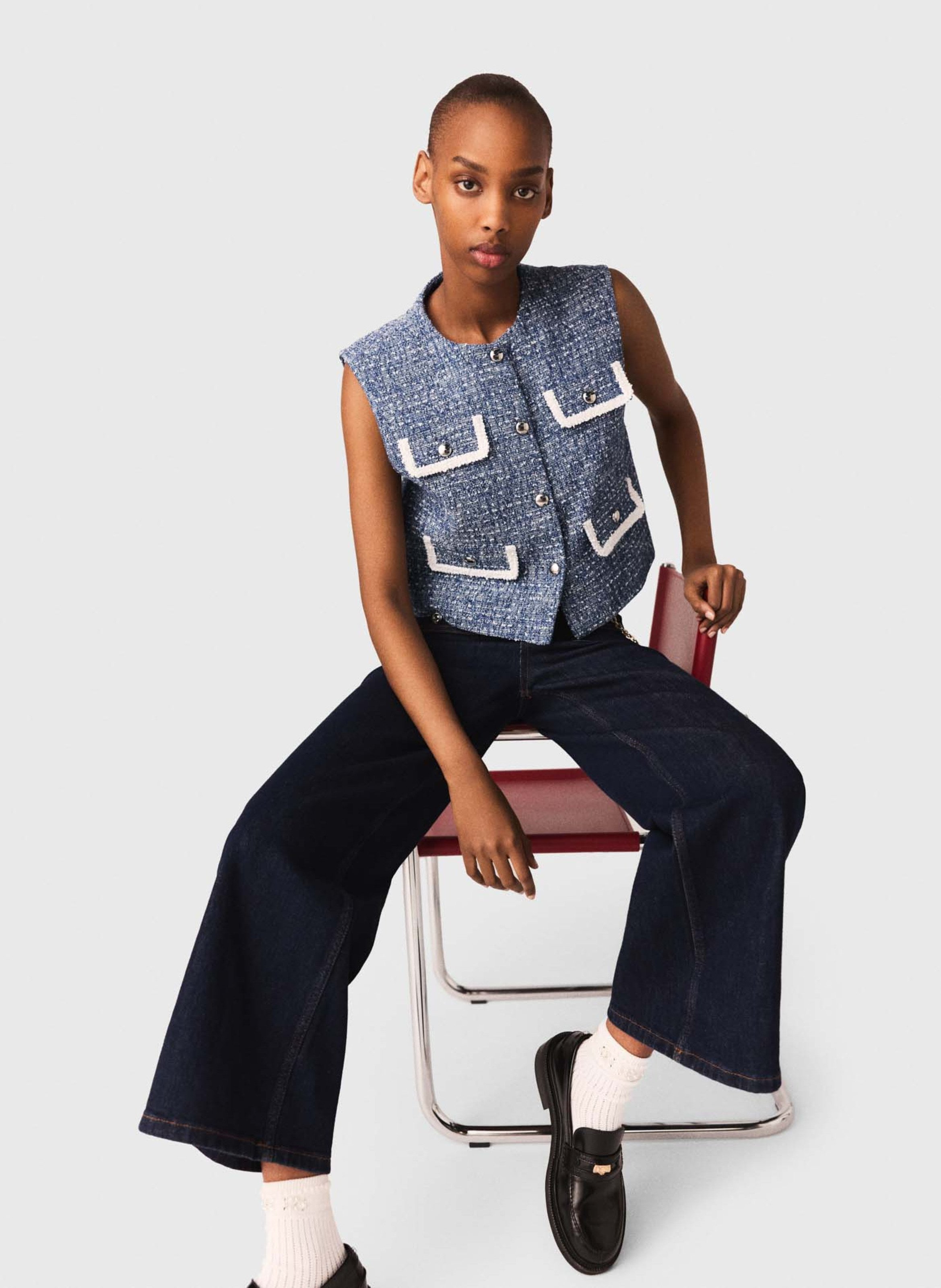 Gilet droit en coton mélangé MAJE Bleu