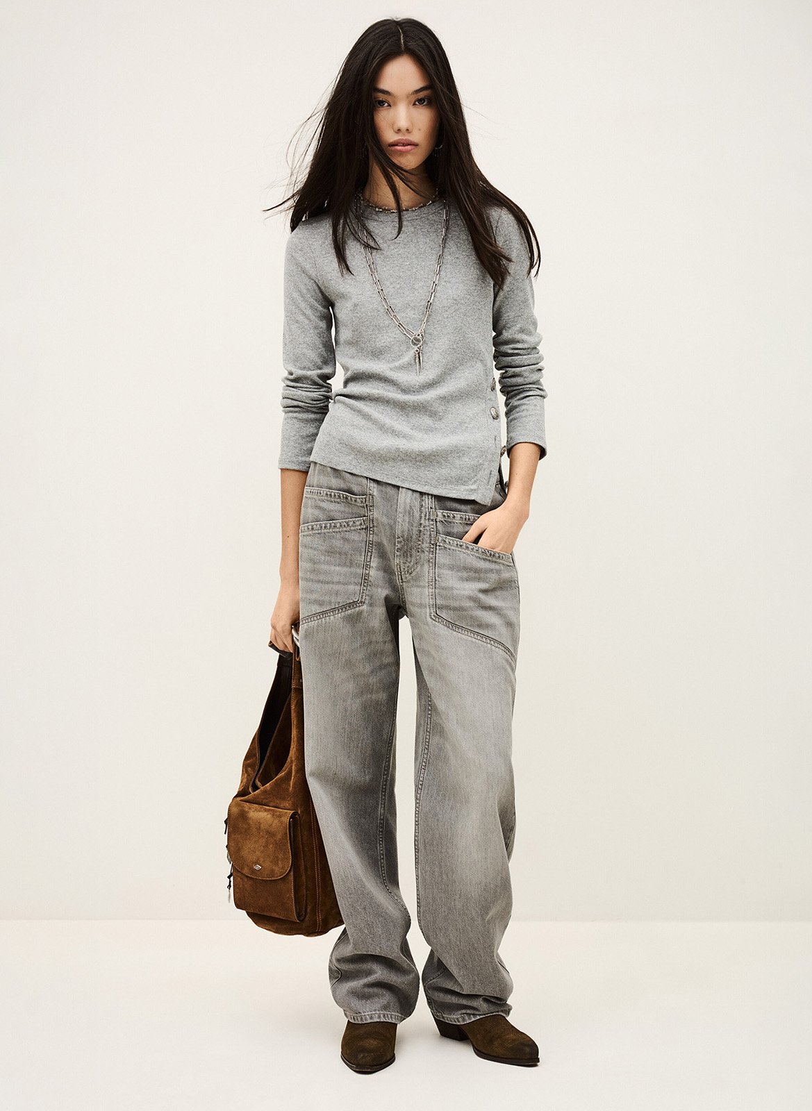 Tee-shirt droit côtelé col rond giulia BA&SH Noir