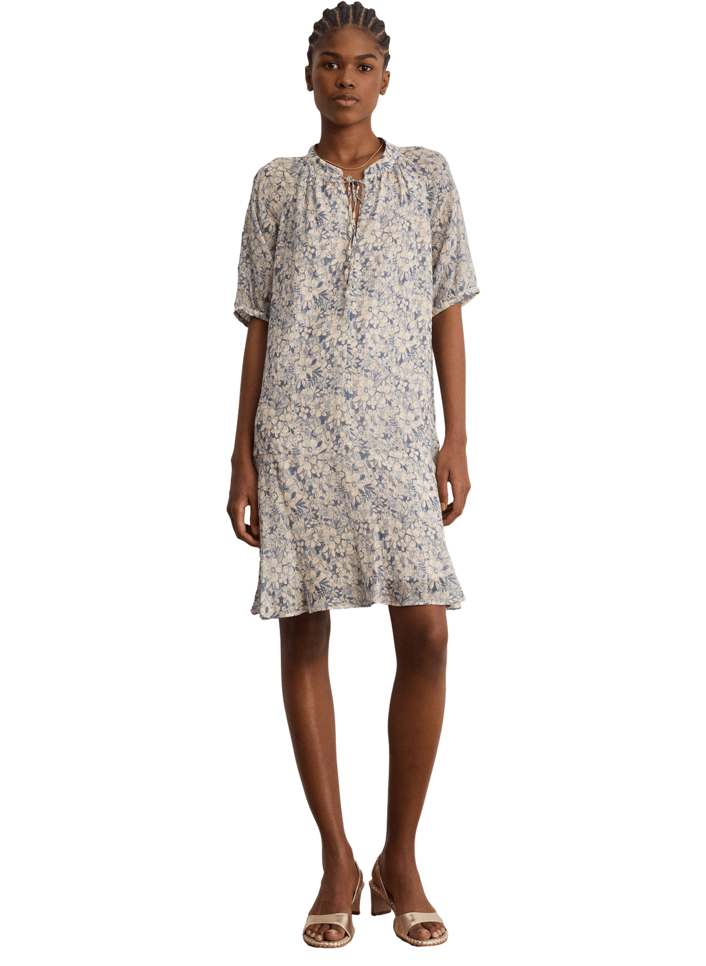 Robe asymétrique à fleurs et lurex - ariana PABLO Bleu