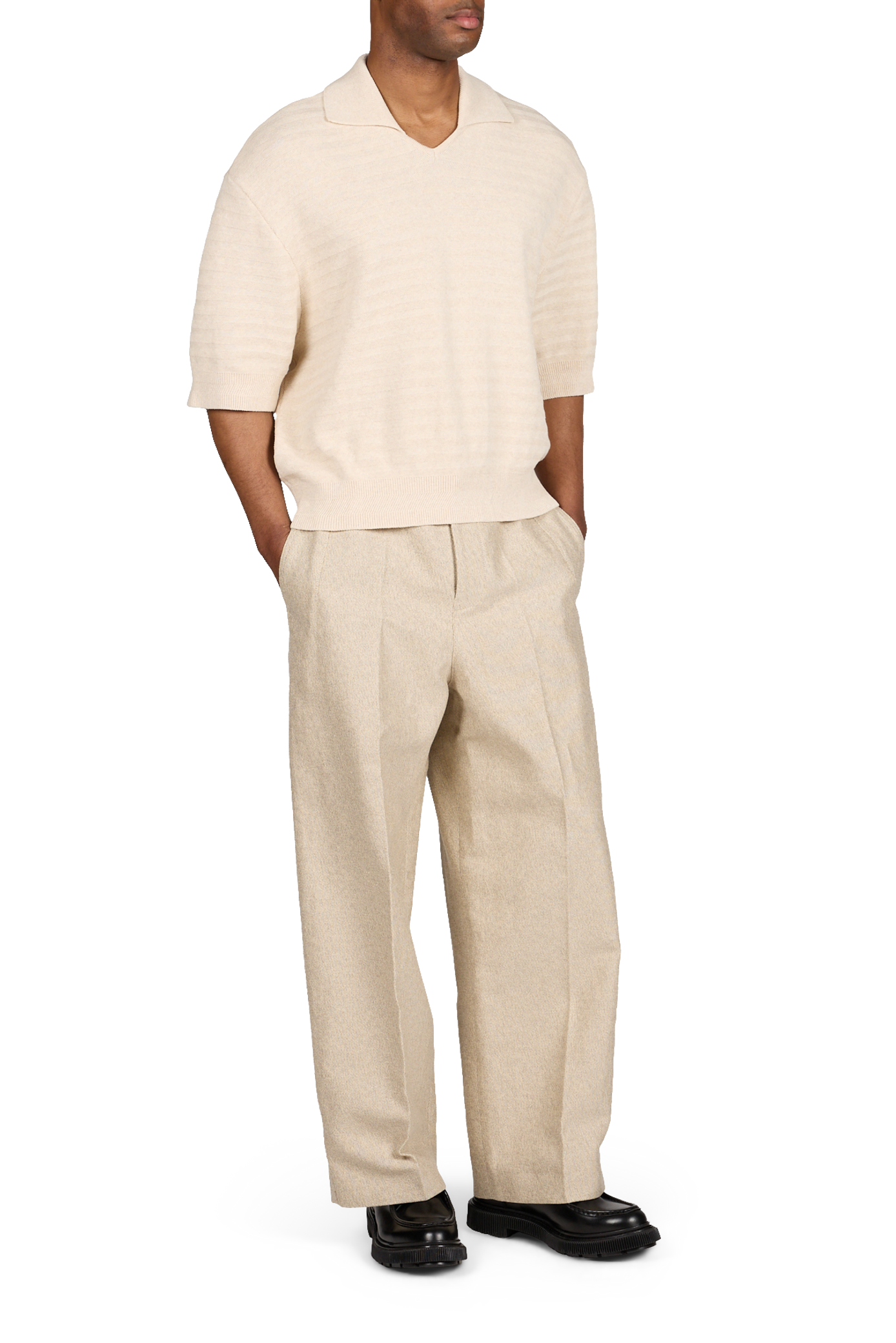 Polo manches courtes maille chevron en coton et soie JACQUEMUS Beige