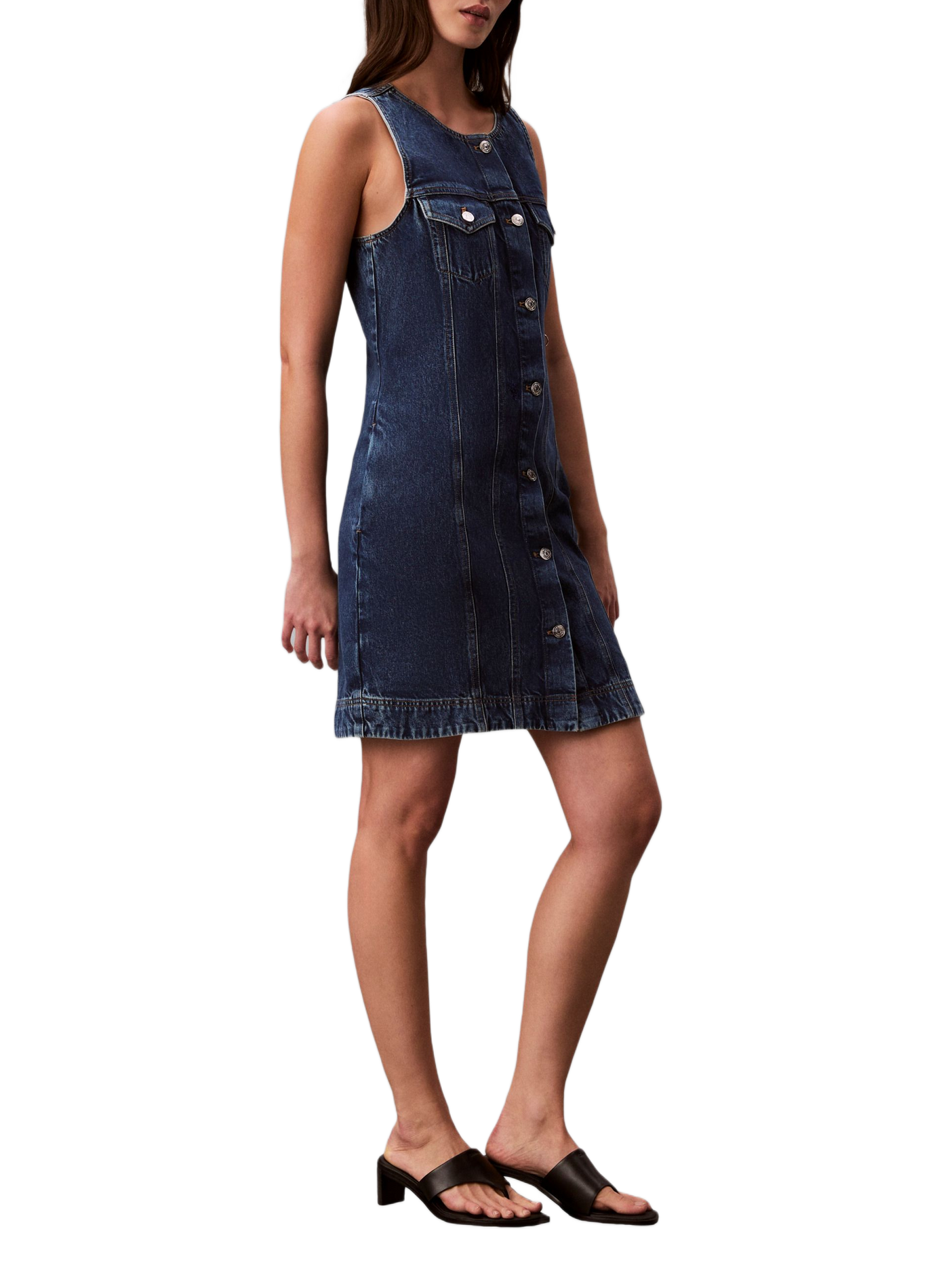 Robe sans manches en denim de coton CALVIN KLEIN Bleu