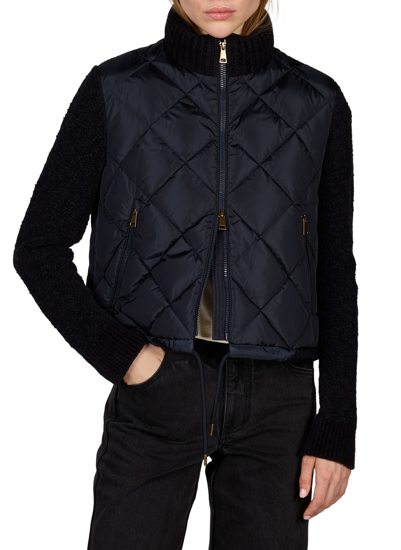 Quilted cardigan with textured collar and sleeves MONCLER Blue