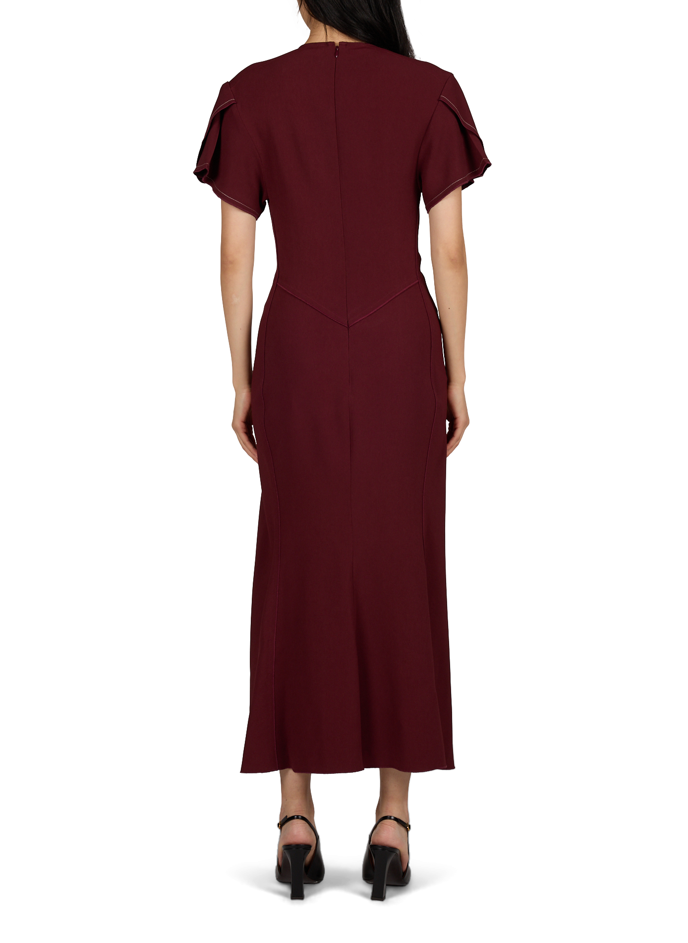 Lange jurk met V-hals en plooien VICTORIA BECKHAM Rood