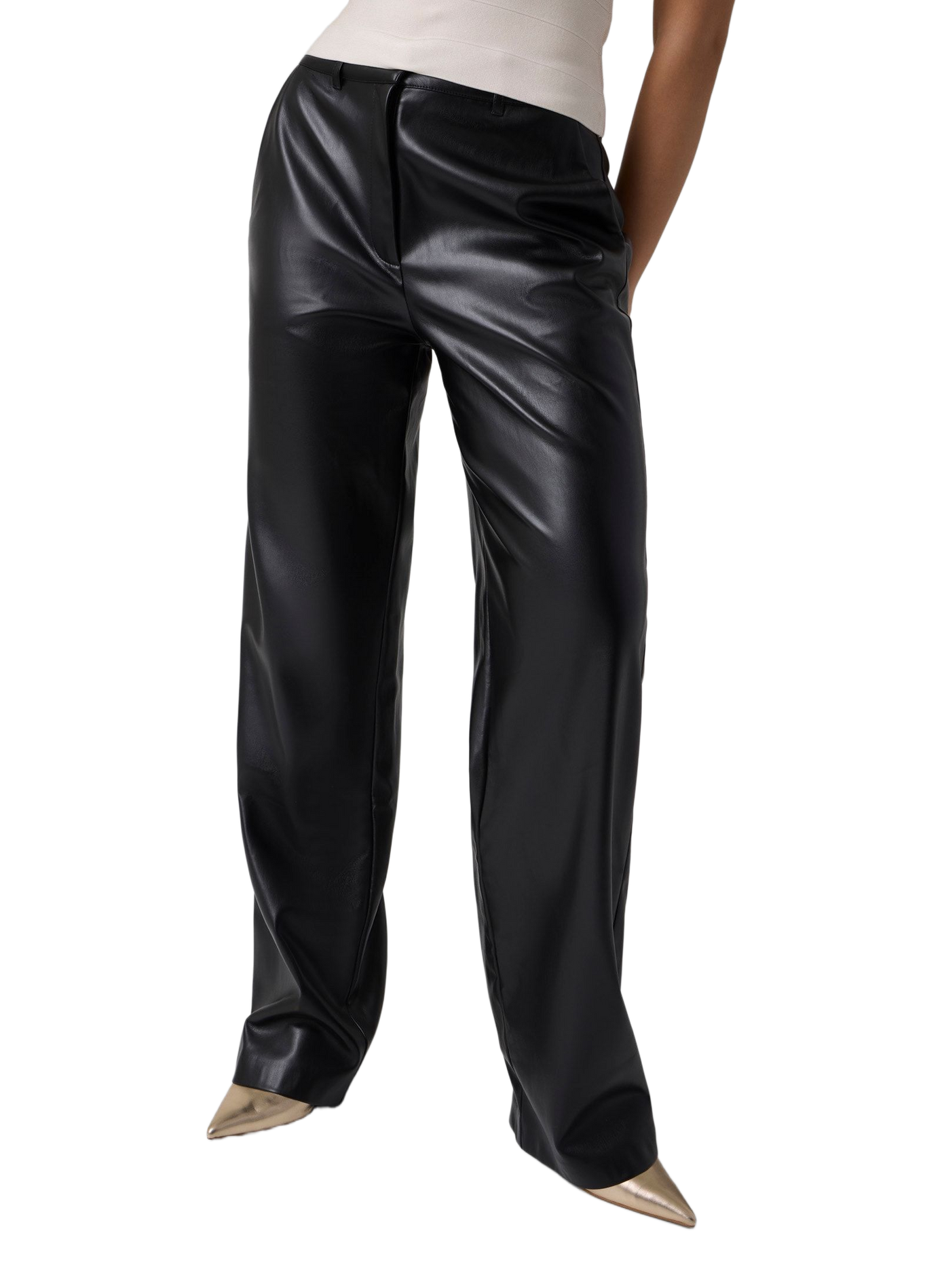 Pantalon Zanita droit effet cuir GUESS Noir
