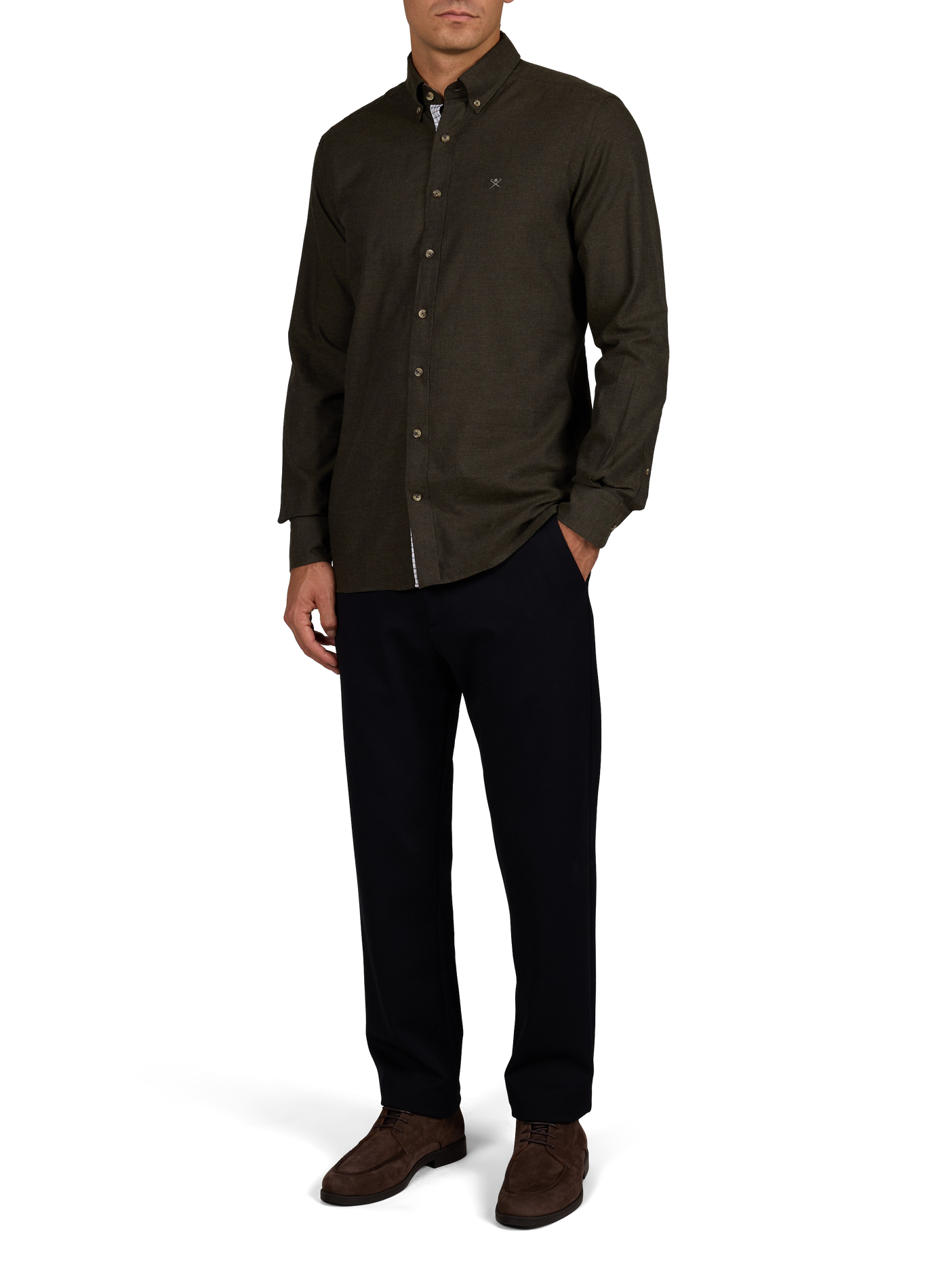 Camisa entallada Brompton de algodón HACKETT Verde