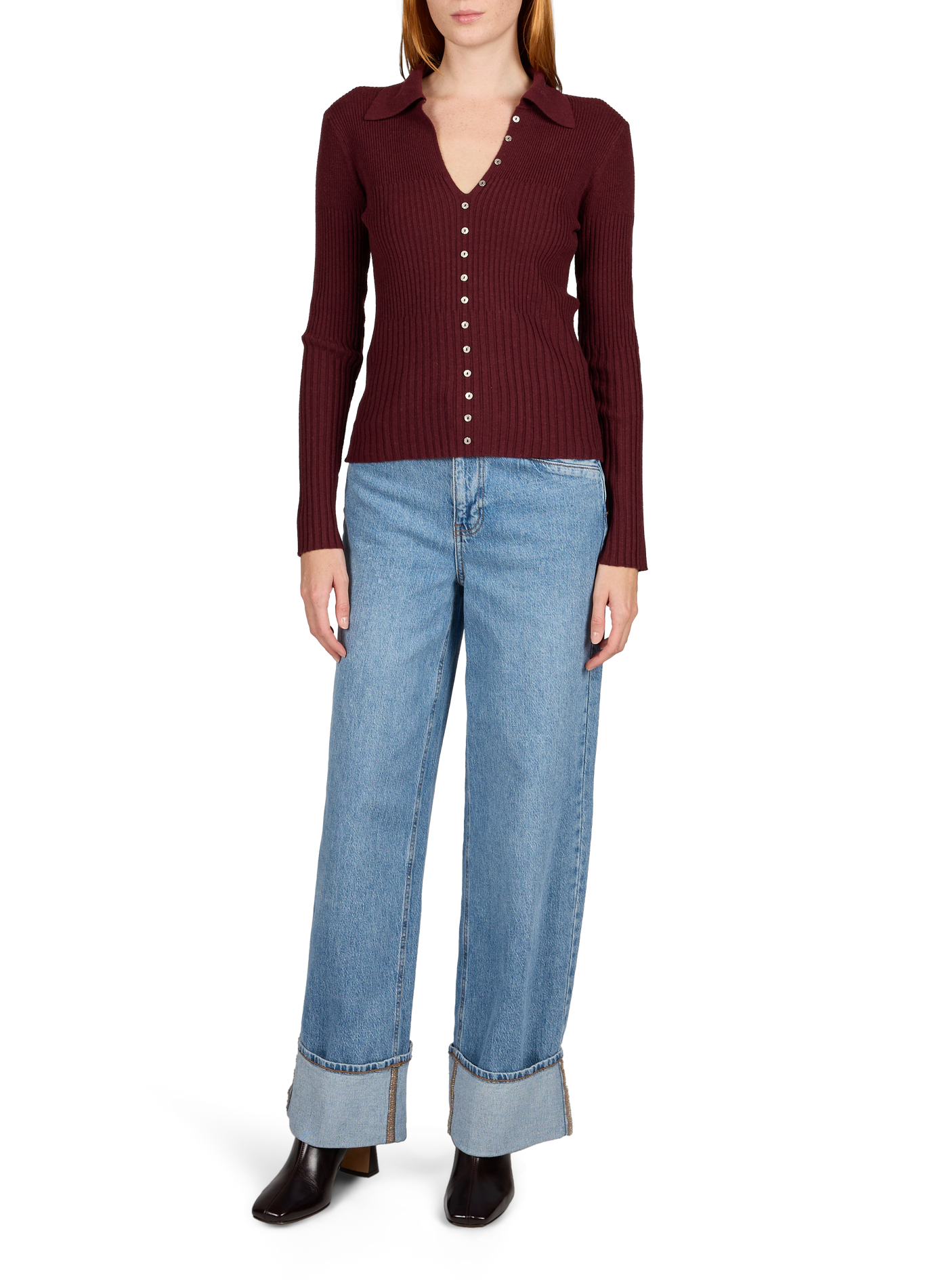 Pullover mit Polokragen und taillierter Passform | Rot VILA Damen