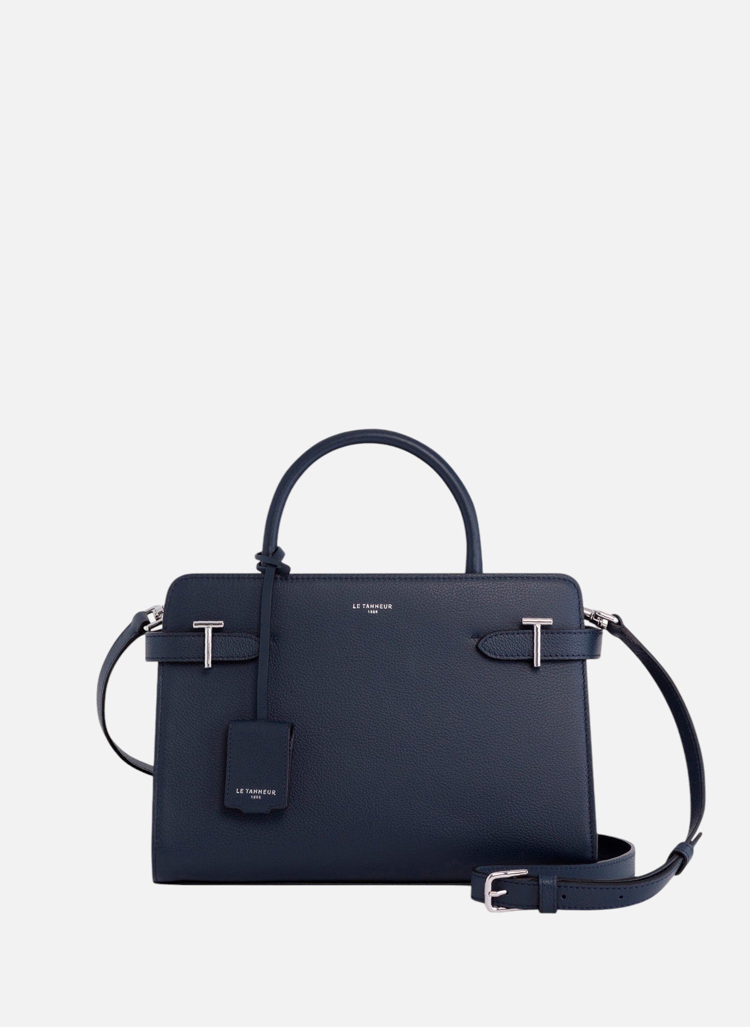 Sac à main moyen modèle emilie en cuir grainé LE TANNEUR Bleu