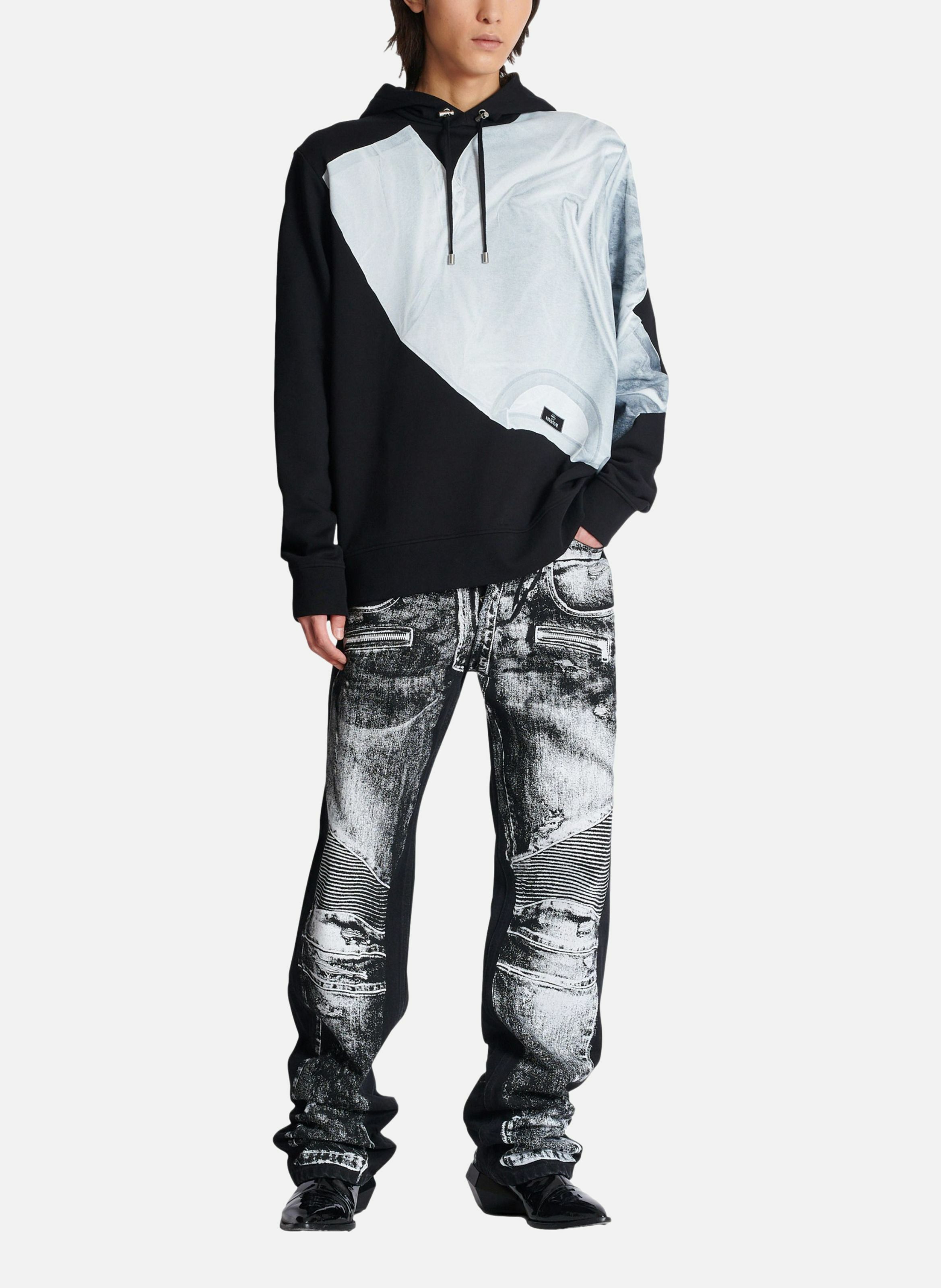 Hoodie imprimé trompe-l'œil t-shirt BALMAIN Noir