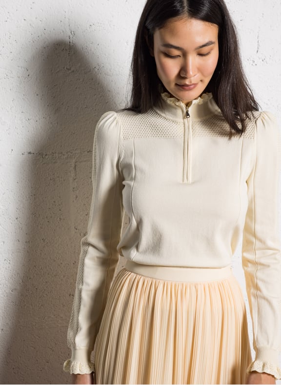 Pull droit col montant en coton mélangé suzane Blanc by BA&SH BA&SH Pull droit col montant en coton mélangé suzane Blanc