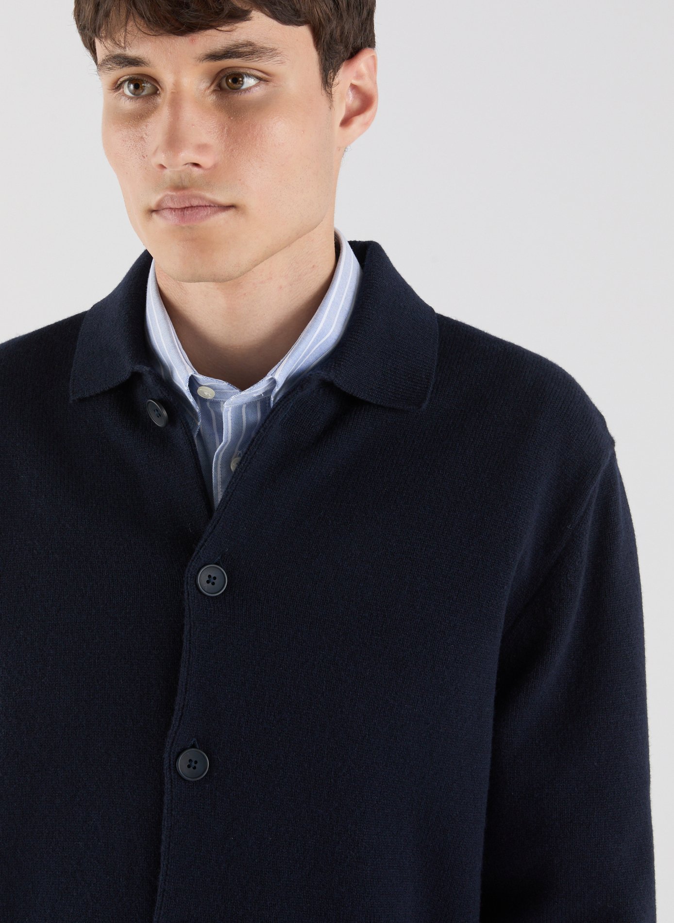 Wool polo collar cardigan SAISON 1865 Blue