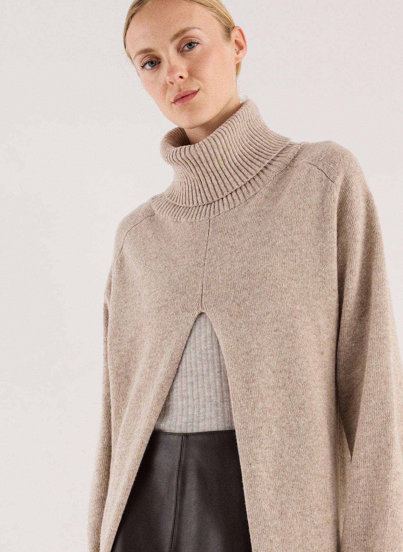 Pull col roulé long en laine mélangée SAISON 1865 Beige